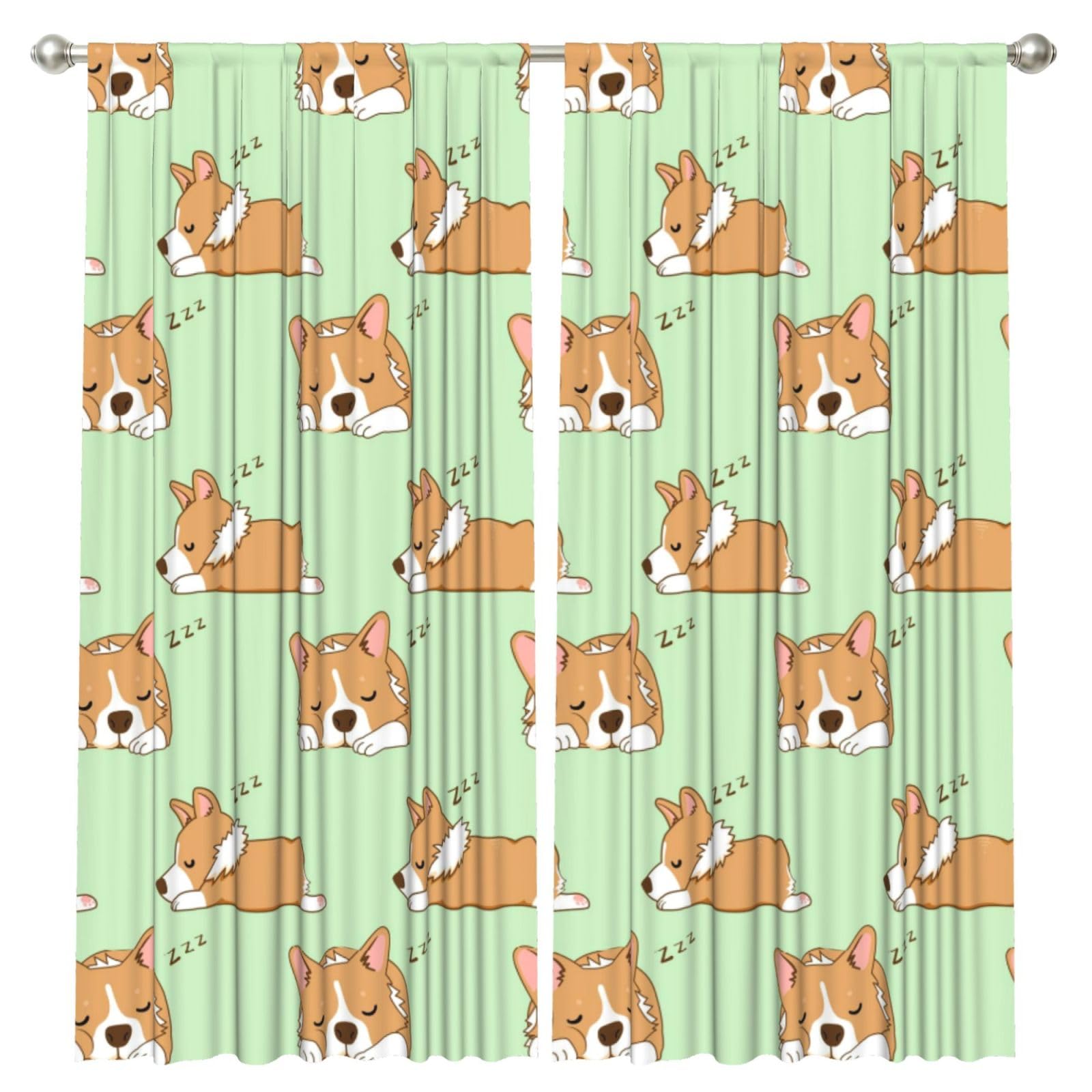 InOmak Cute Corgi Dog, 2 Panels Window Curtains 52 x 84 Inch Blackout Curtains for Living Room Bedroom