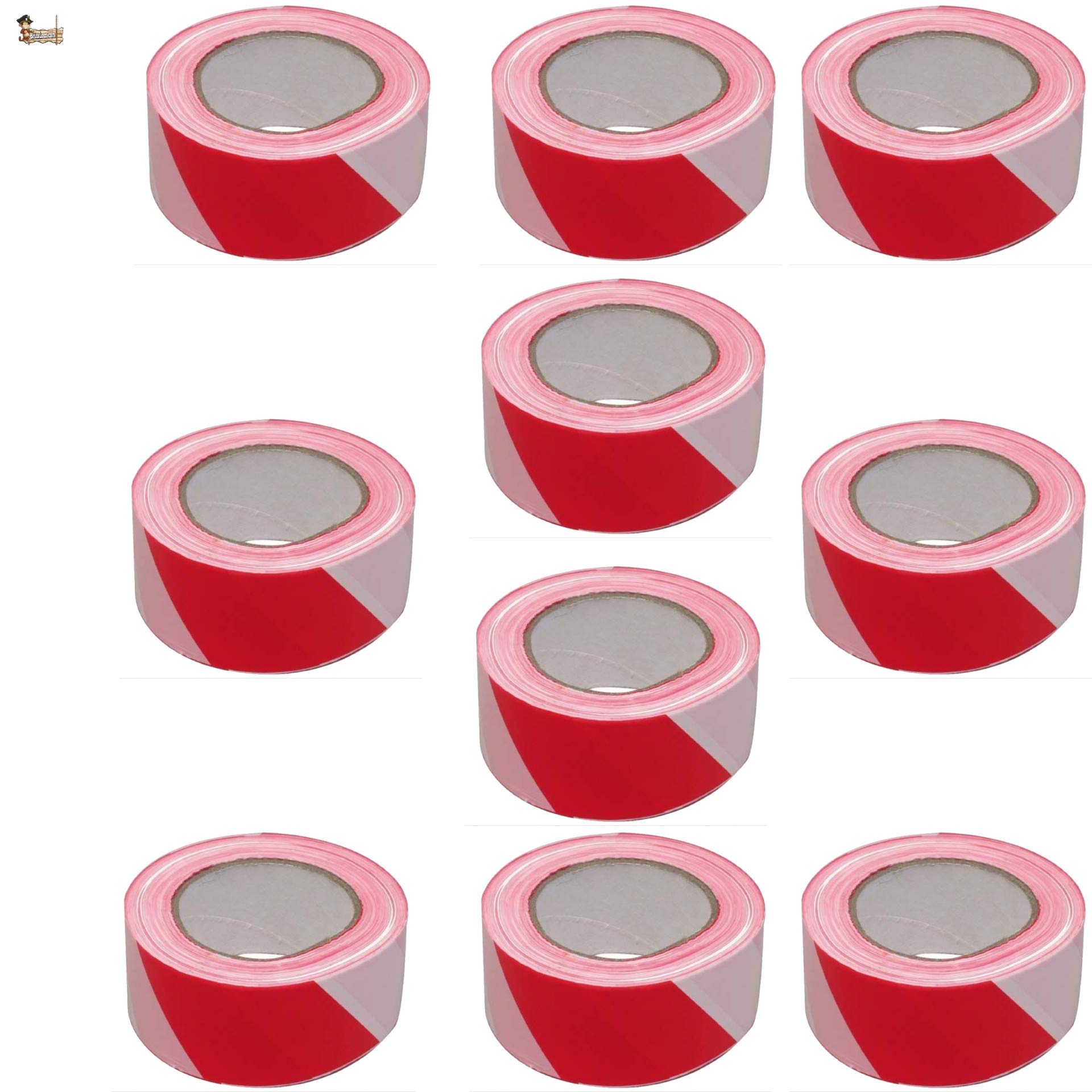 BricoLoco Rollo Cinta señalización balizamiento roja blanca. No adhesiva. Ancho 70 mm. Rollo 200 mts. Caja fácil uso. Advertencia, señalizar, delimitar y balizar espacios. (10)