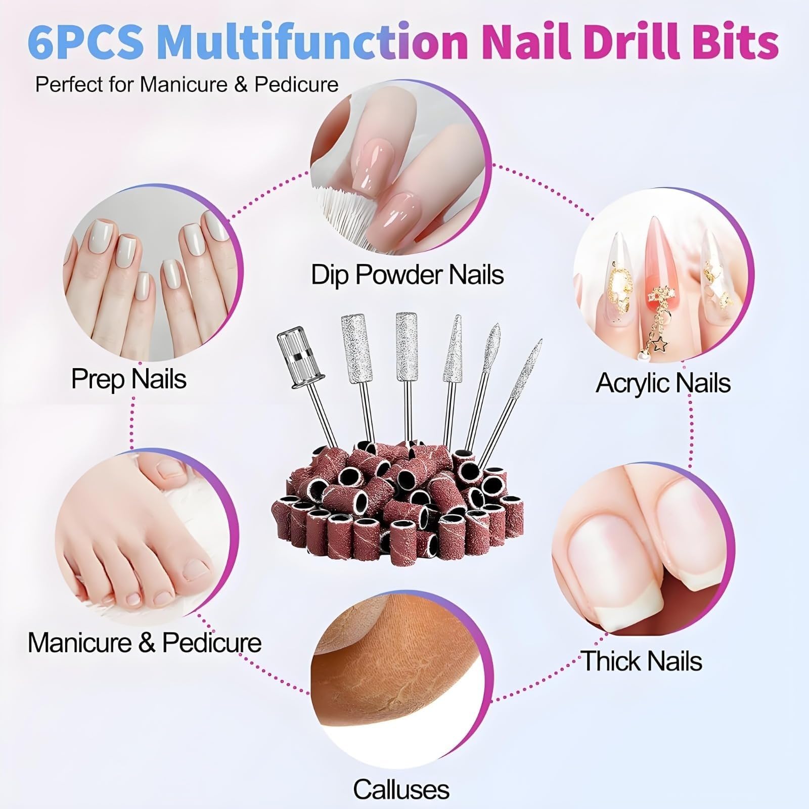 Fresa per Unghie Professionale 45000 Giri, Fresa unghie con diamanti ,con punte e base, per Qualsiasi Manicure, Acrilico Nails Gel Lucidatura Rimozione, Progettato per Salon, Casa, Regalo