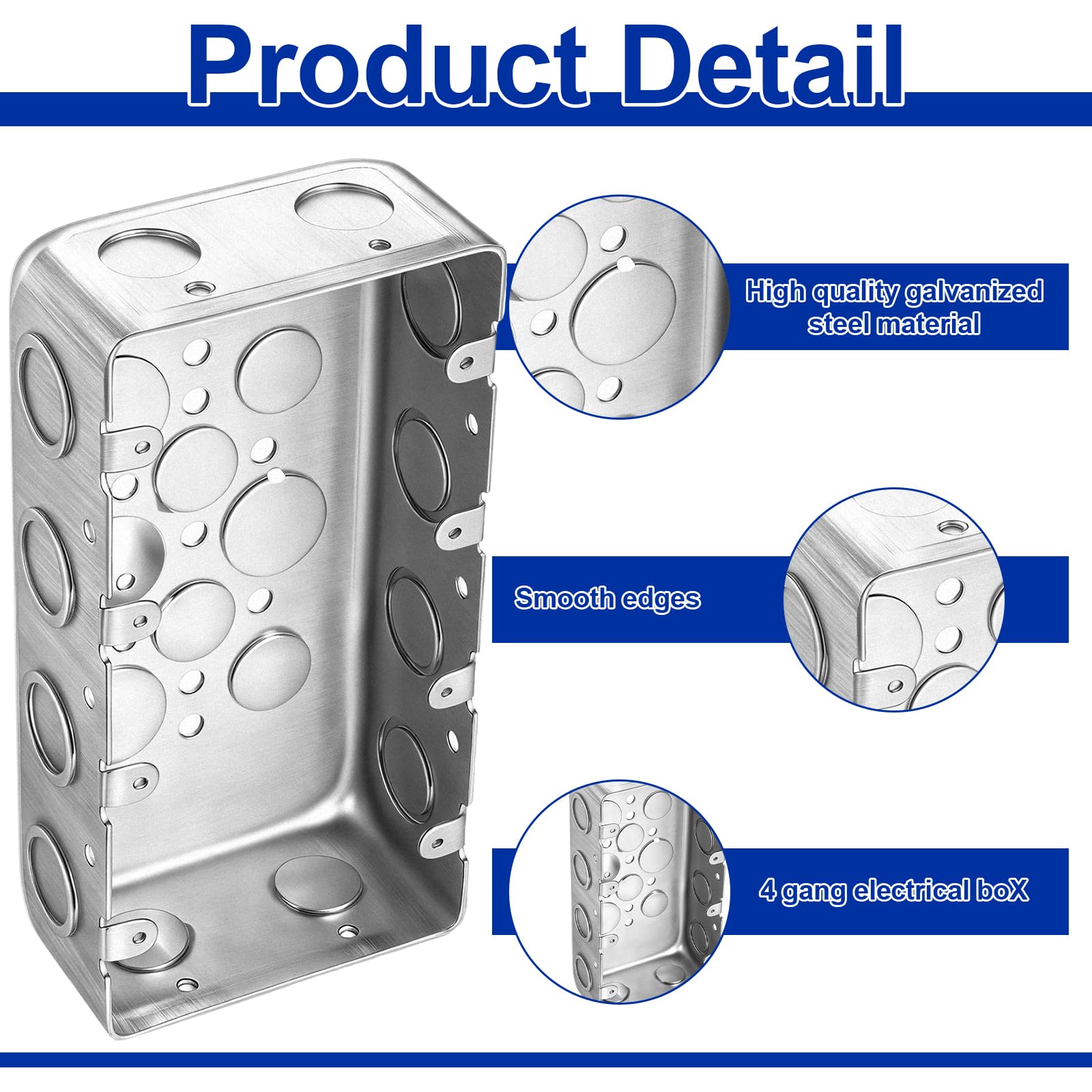 Yaocom Metal Electrical Box 2-1/8 Inch Deep Four Gang Square Multi