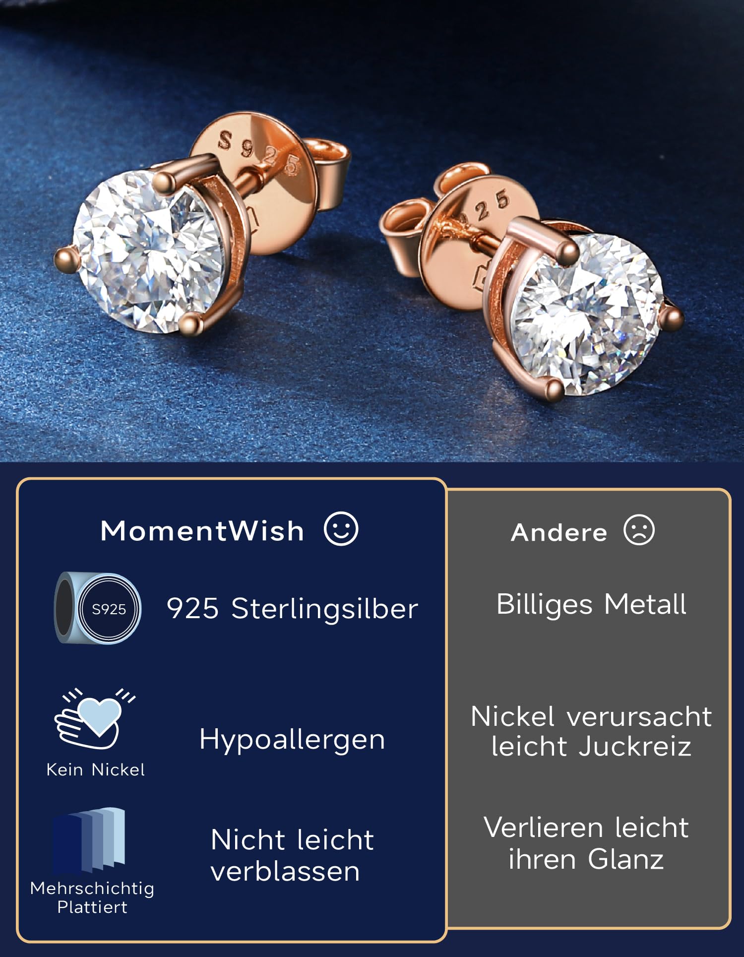 MomentWish Moissanite Ohrringe Silber 925 Stecker Diamant Ohrstecker Damen