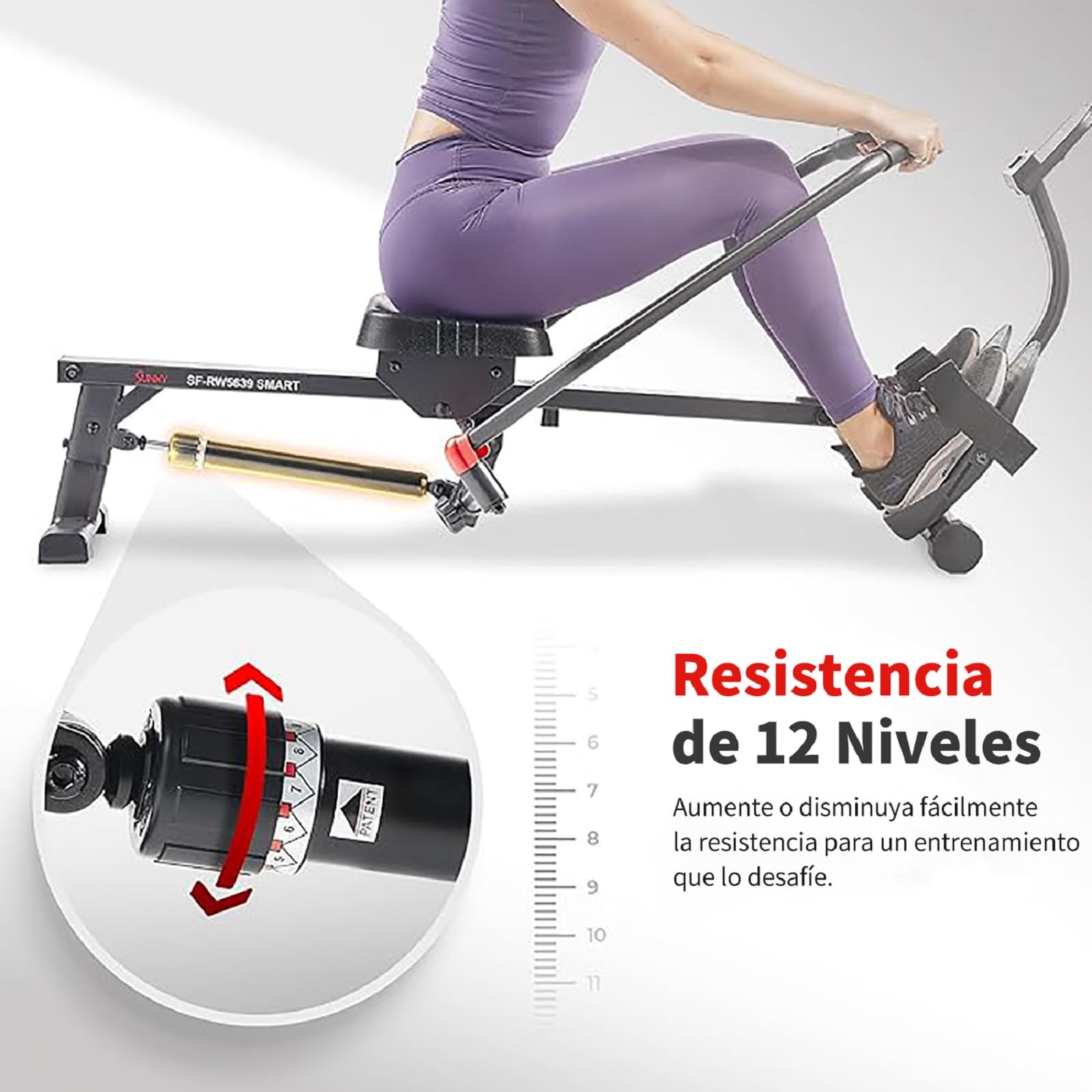 Sunny Health & Fitness Máquina de Remo Smart con Movimiento Completo Casa | Brazos 360°, 4-12 Niveles de Resistencia, App SunnyFit, Monitor LCD, Diseño Compacto, Máquina de Remo Hidráulica