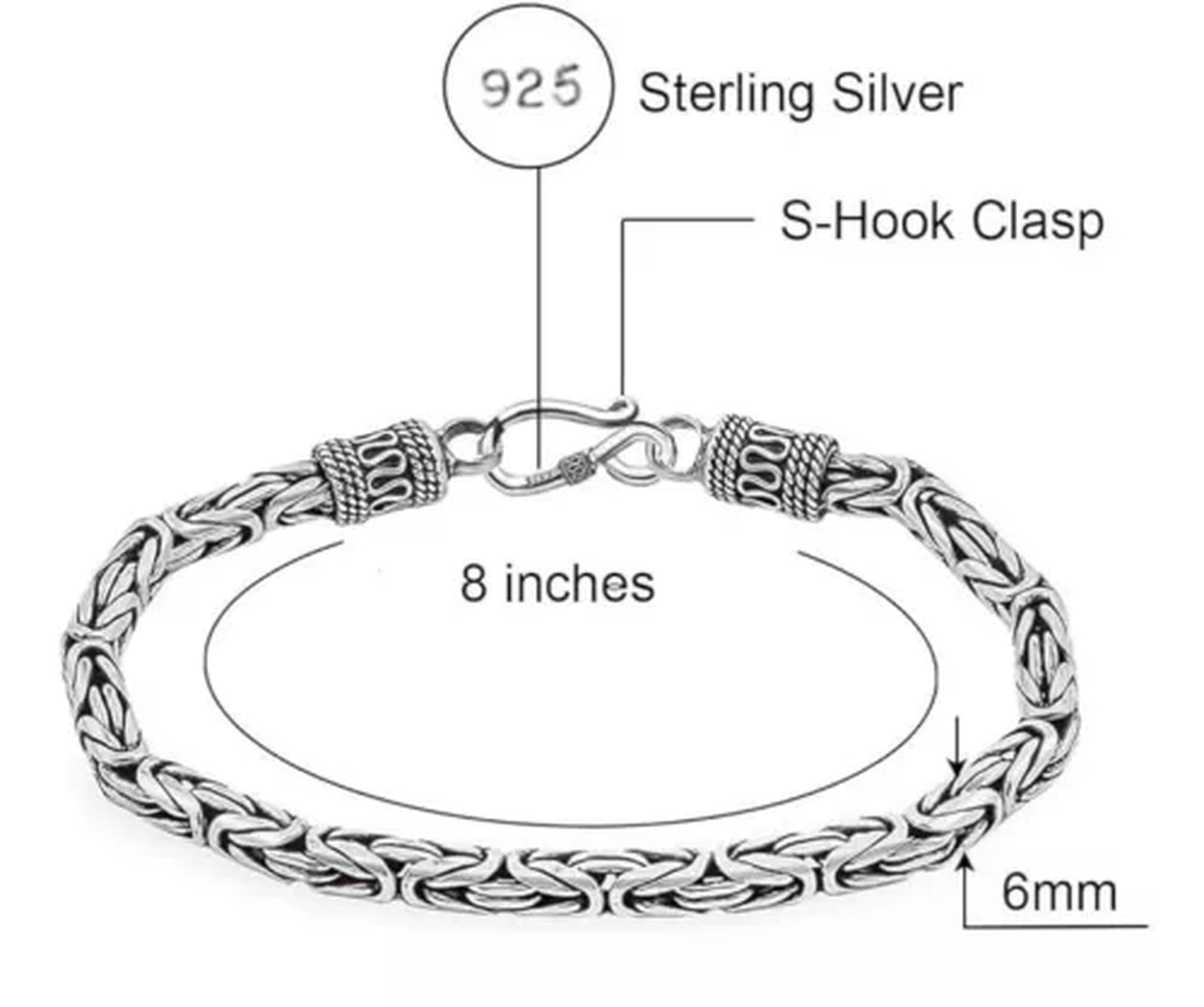 Bracciale a Catena bizantina in Argento 925 ossidato da 6 mm per Uomo e Donna - 20 cm