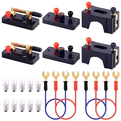 Keadic 20 Pieces Physics Electronic Science Experiment Kit with E10 1.5V 0.3A LED Bulb/D Battery Holder/Single Pole Switch/Bulb Holder for Demos Teaching Basic Principles of Electricity