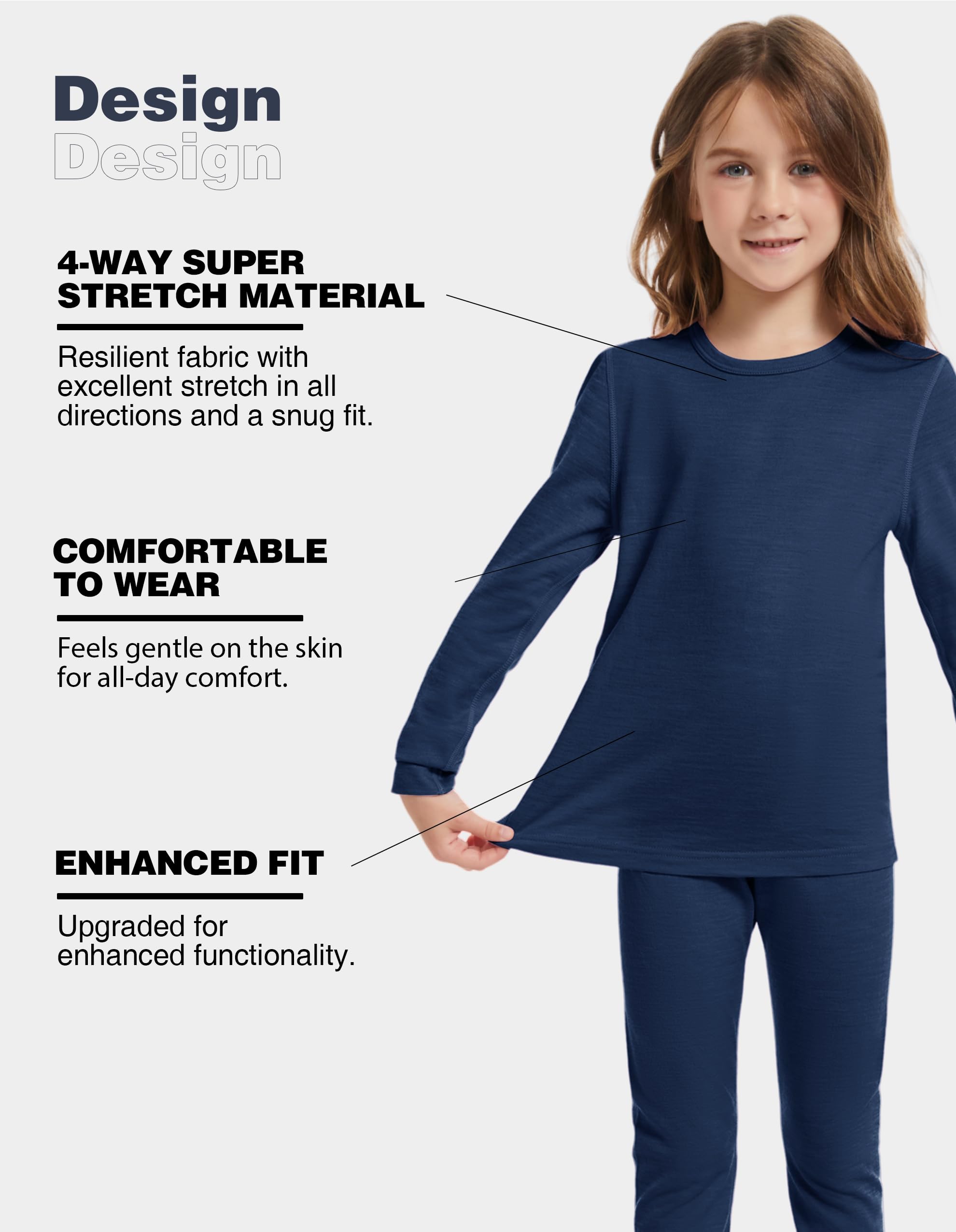 Haut Thermique Enfant 100% Laine Mérinos, Haut à Manches Longues Chaud pour Garçons & Filles, Ski & Activités Hivernales