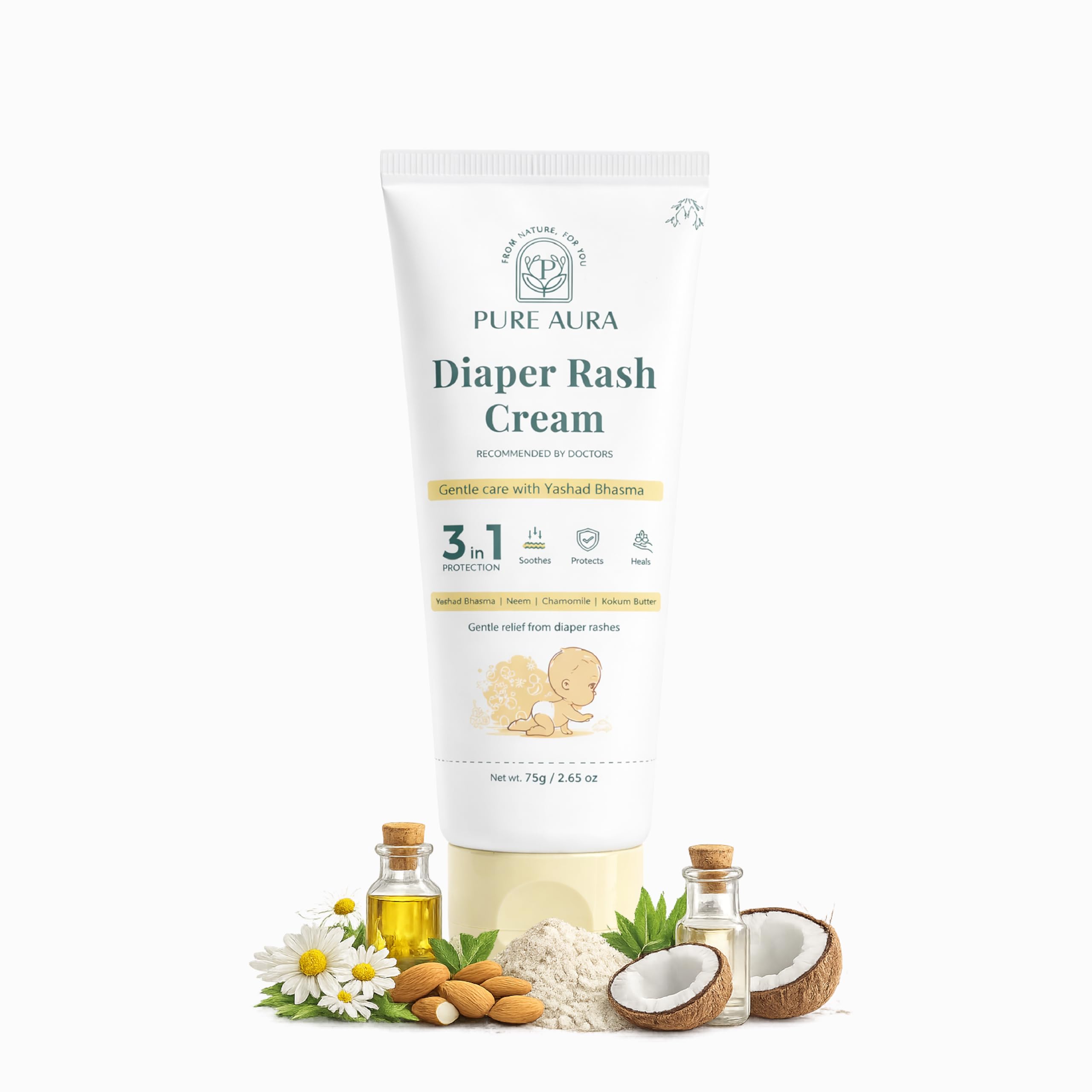 Pure Aura Baby Diaper Rash Cream 100gm | Ayurvedic Healing for Sensitive Skin | Natural & Chemical-Free | Safe for Newborns | Soothes & Protects Baby’s Skin | Doctors Recommended | Made in India