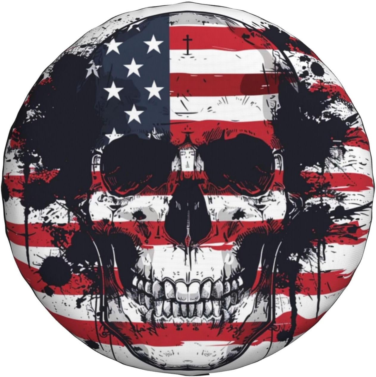 Skull with American Flag Spare Tire Cover, Universal Wheel Tire Cover Funny Skull Skeleton Tire Protectors for Trailer RV SUV Truck Camper 17 Inch