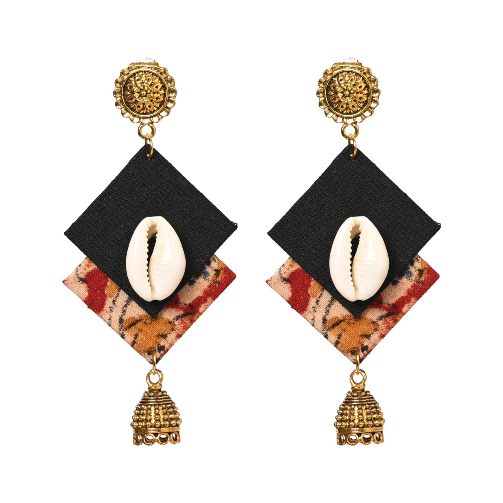 EKaM EK fabric jewelry with metal accessoires in black with kalamkari design (B0C7HBH42W) Amazon Price History, Amazon Price Tracker
