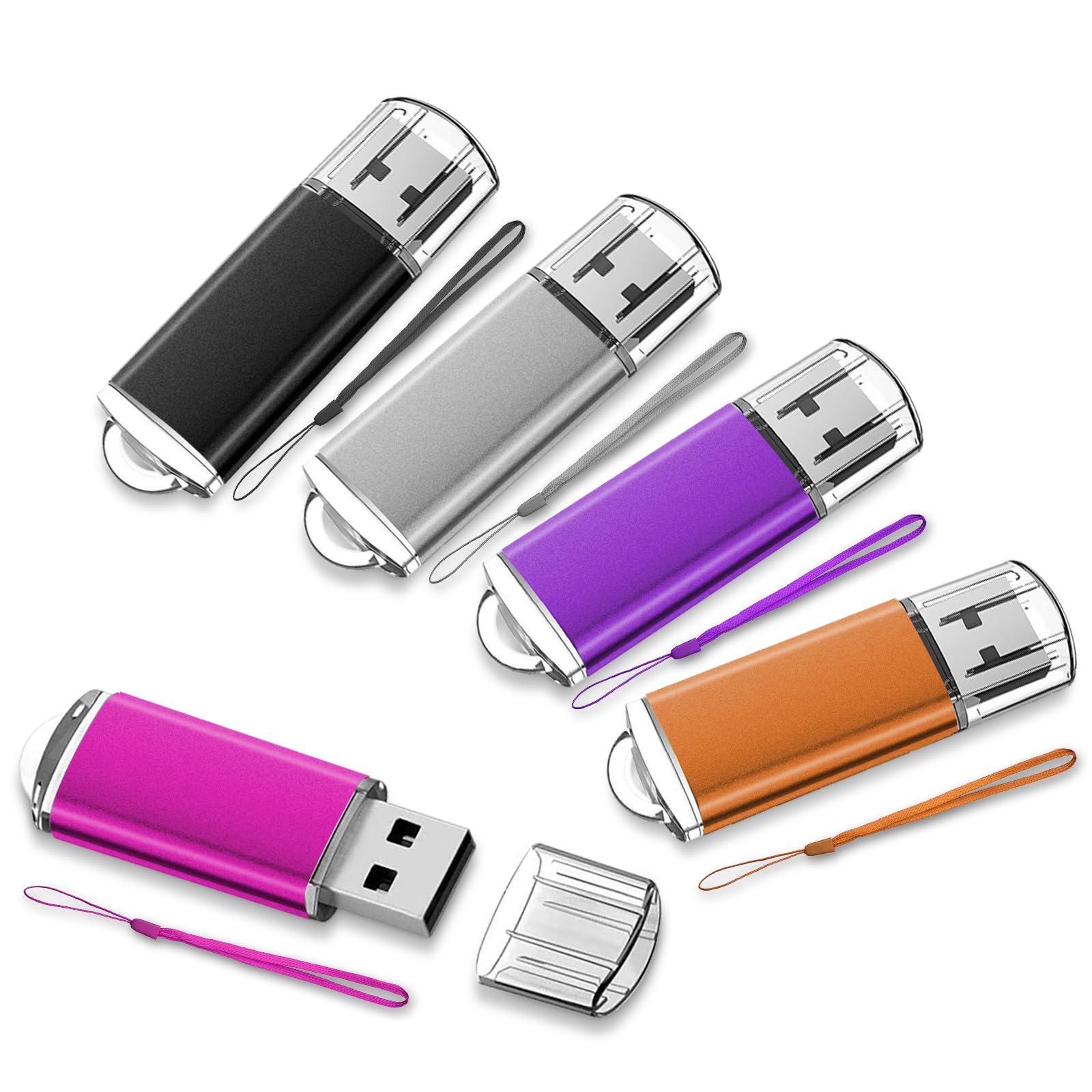 EASTBULL USBメモリ 4GB 5個セット フラッシュメモリー USB2.0 フラッシュドライブ キャップ式 防塵性能優れ ストラップ付き LEDライト付き (4GB 5色) - 1