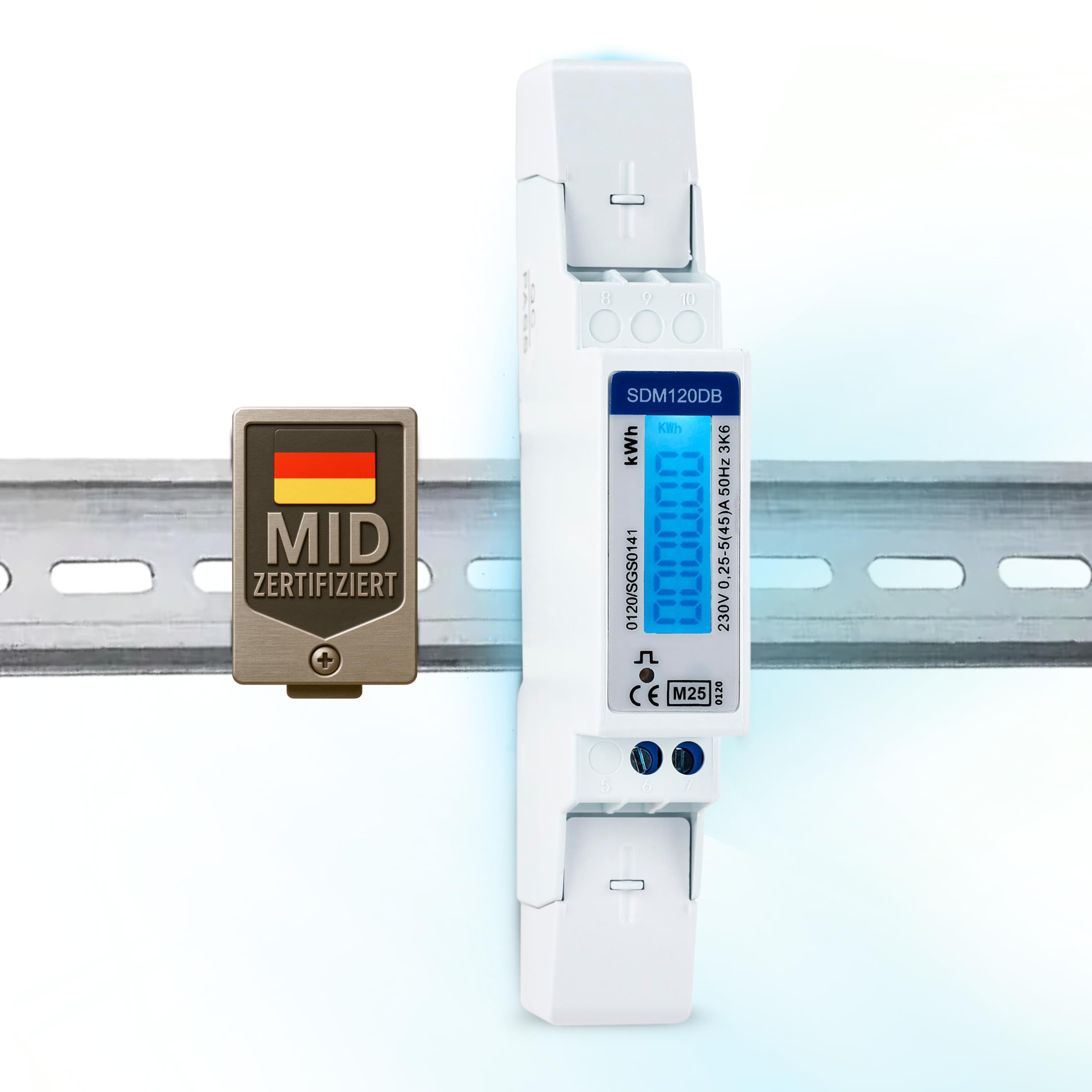 Eastron AC Meter [SDM120] Digital 1 Phase Electricity Meter for DIN Rail (1TE) with LCD and S0 for up to 45 A Direct Measurement at 230 V (SDM120DB - MID2023)