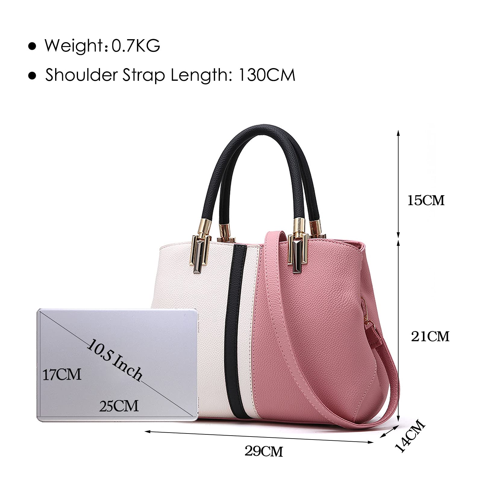 FANDARE - Bolso de mano para mujer, estilo bandolera, piel sintética, impermeable, para compras, fiesta, viaje, bolso de hombro, rosa, large, Elegante