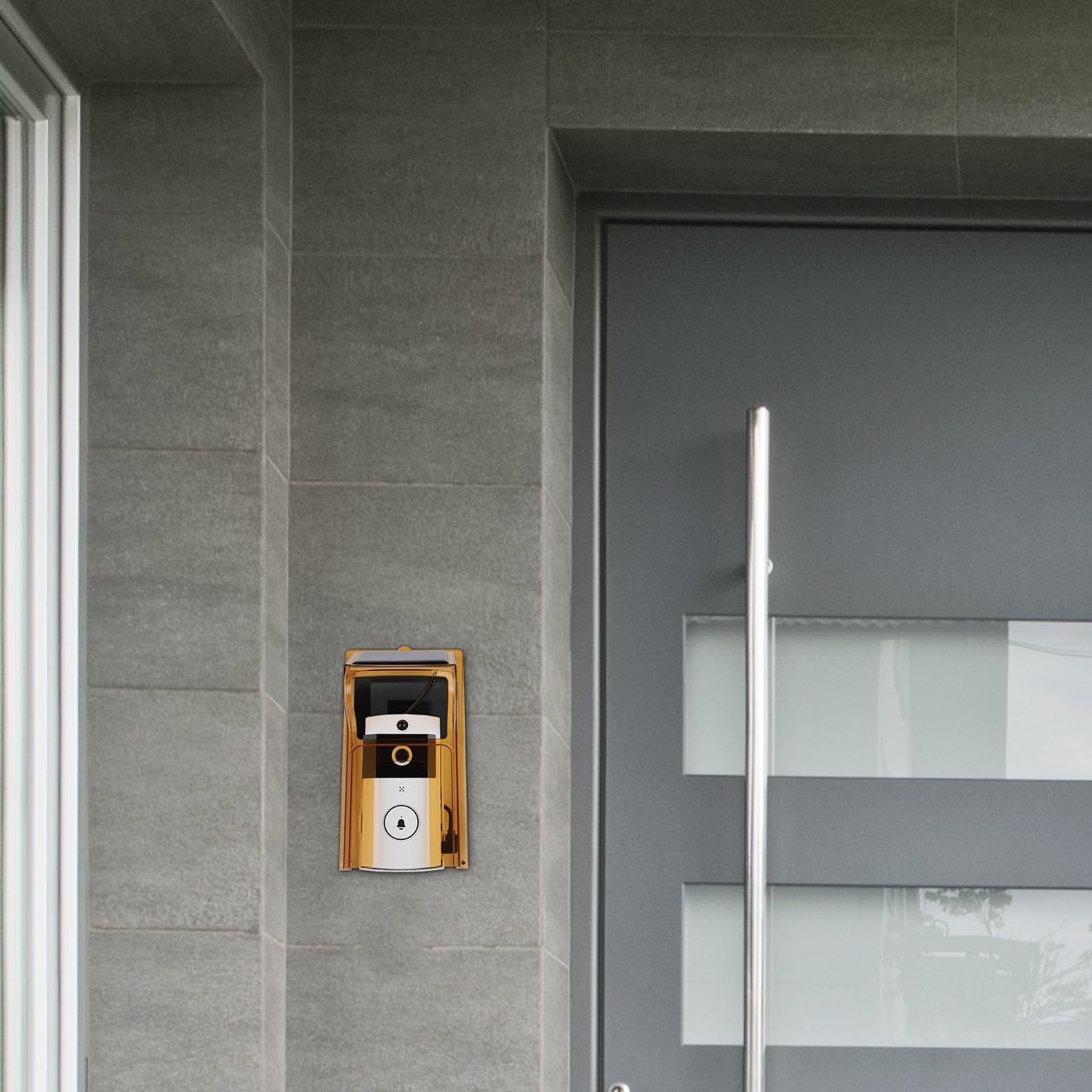 Campanello a energia solare, copertura antipioggia per campanello senza batteria, copertura per pannello solare per visione notturna, custodia impermeabile, citofono bidirezionale (con campanello)
