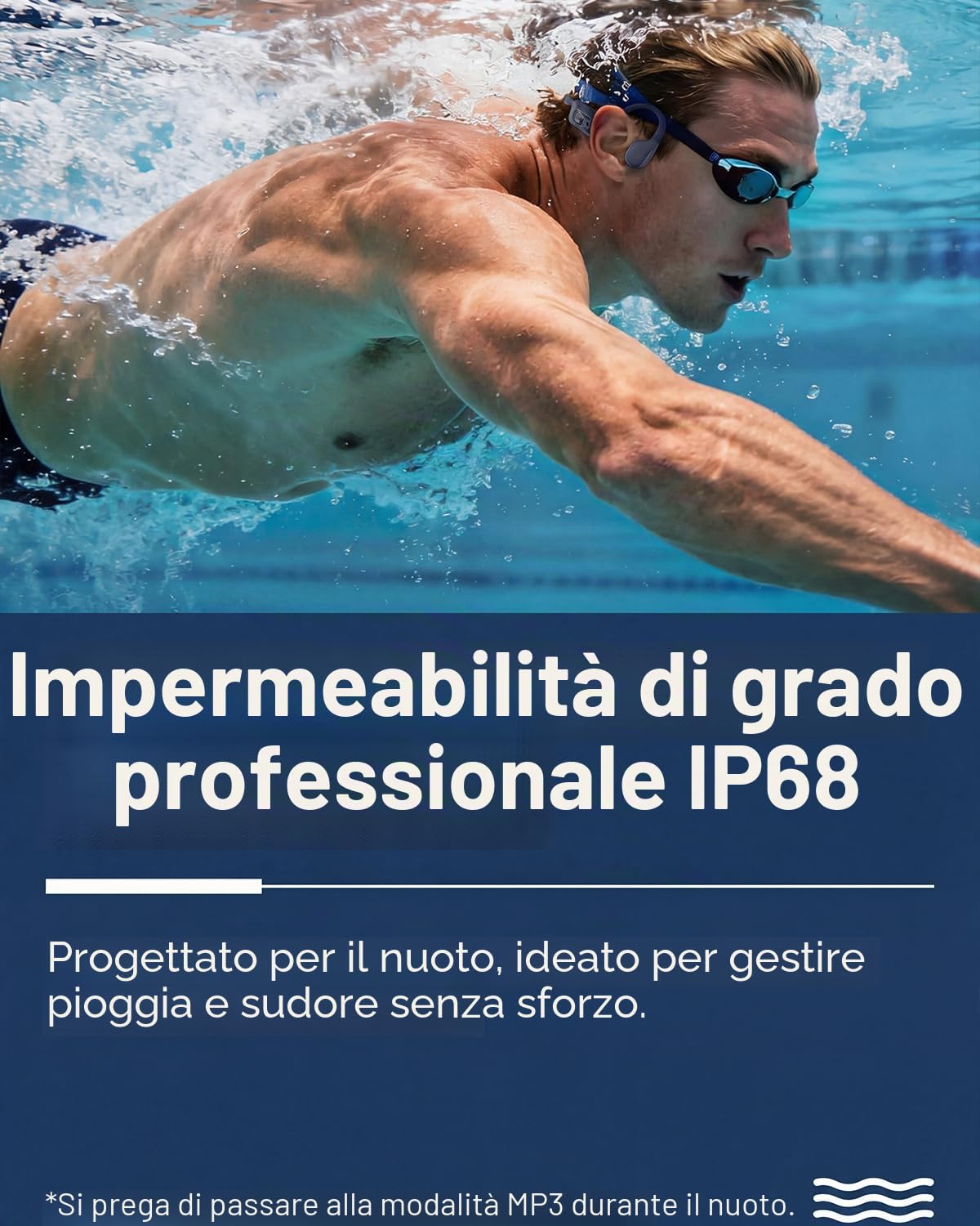 MONODEAL Cuffie Subacquee per Piscina, Cuffie Conduzione Ossea IP68 impermeabile, 8GB MP3 Subacqueo per Nuoto, Bluetooth 5.3 Adatto per Cuffie Bluetooth Sport Nuoto Surf Corsa auricolari piscina nuoto