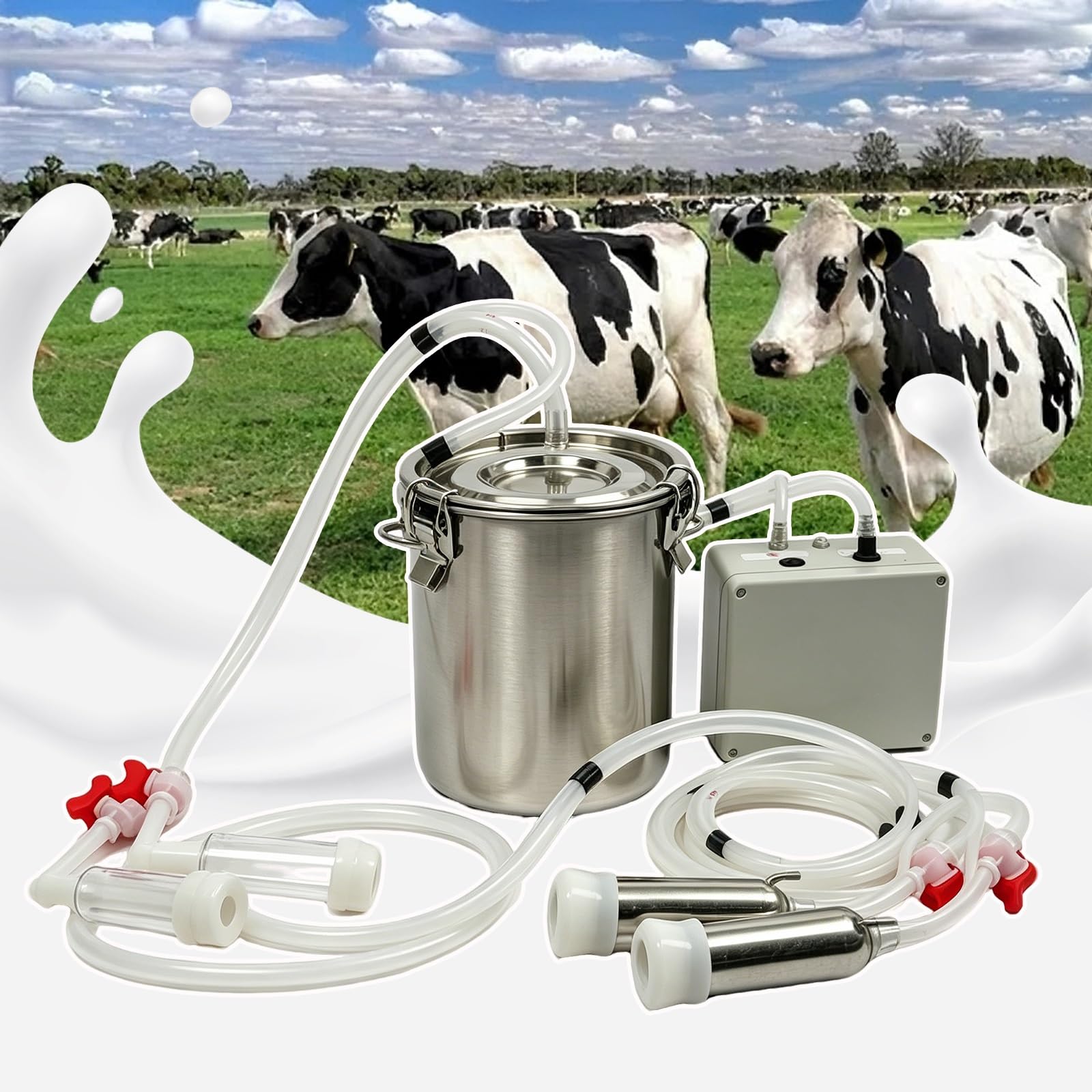 Versión actualizada del ordeñador de ganado for cabras y vacas lecheras | Unidad eléctrica de pulsación de vacío variable, contenedor de acero inoxidable for granja(3L)