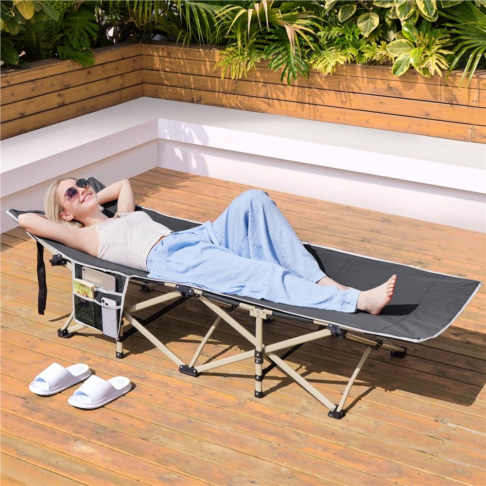 Yaheetech Lit de Camping Pliant avec Sac de Transport 150 kg Lit de Camp Extérieur Portable pour Voyage Randonnée 186×66×52 cm Gris