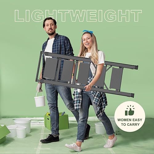 Miniatura 2 de HBTower Escalera plegable de aluminio de 5 peldaños con pedal ancho, escalera ligera portátil con asa para el hogar, cocina, color negro