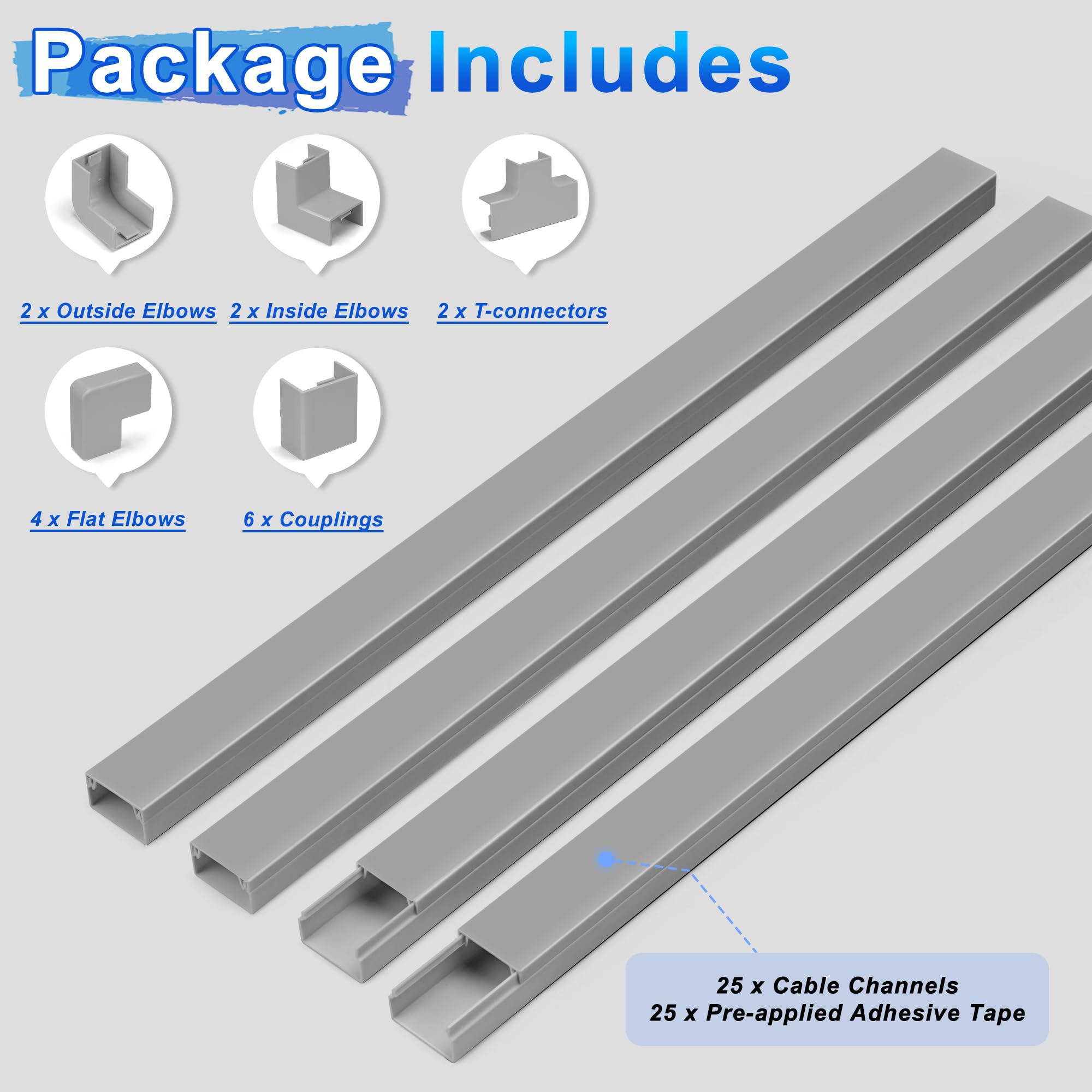 Kit de cubiertas de alambre para cables de 393 pulgadas, ocultadores de cables para TV en pared, cubierta de cable, ocultador de cables montado en la pared, kit de pared para cubierta de