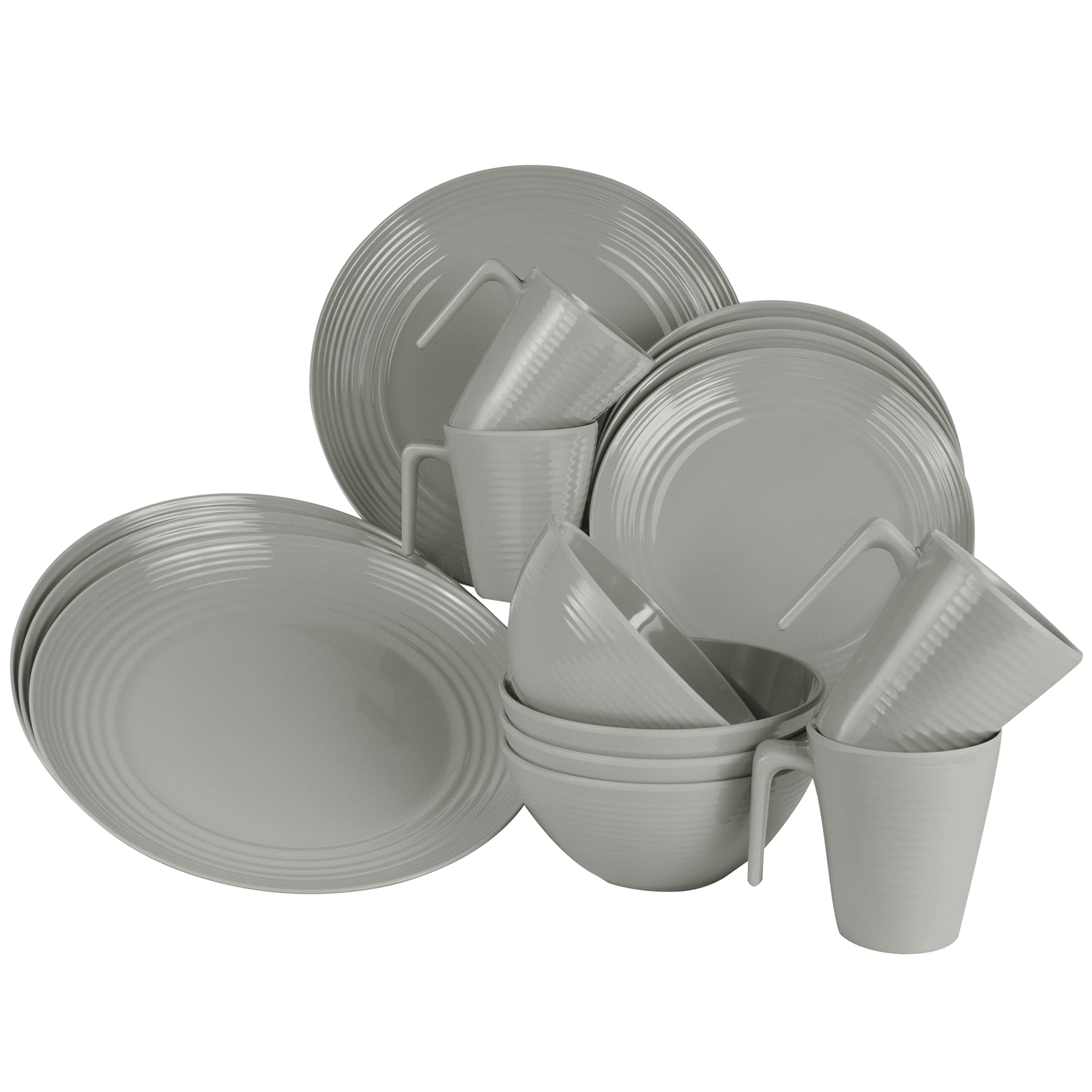 Melamin Camping Geschirrset für 4 Personen - 16 Teile - Campinggeschirr - Latte - Essgeschirr - spülmaschinengeeignet - bruchfest - Teller - Schälchen - Tassen - für Picknick Outdoor Garten