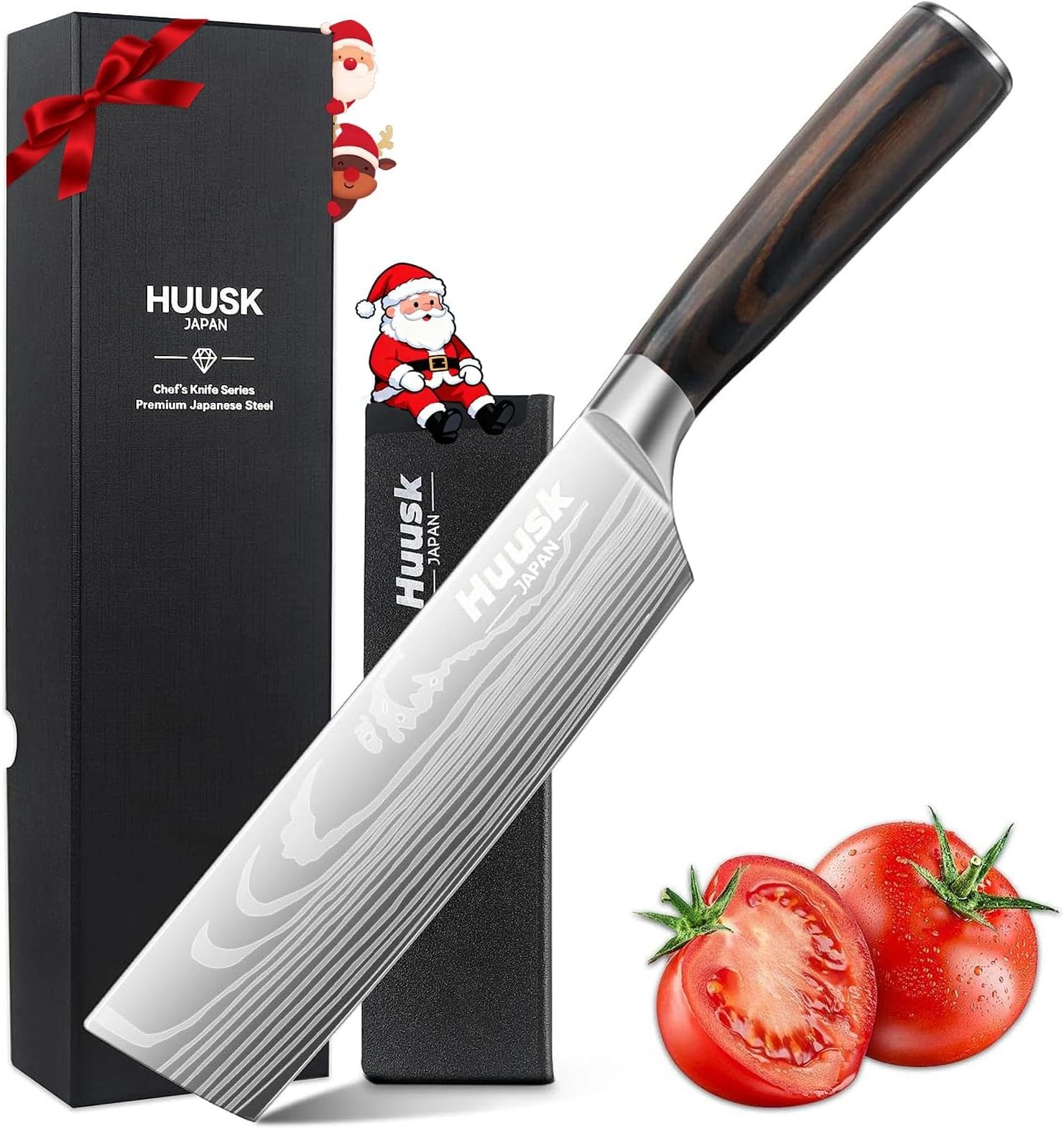 Huusk Nakiri Chef Knife - 6.8 Inch Japanese Kitchen Knives with Ergonomic Handle, Professional Cooking Knife, Christmas Gifts for Men Women