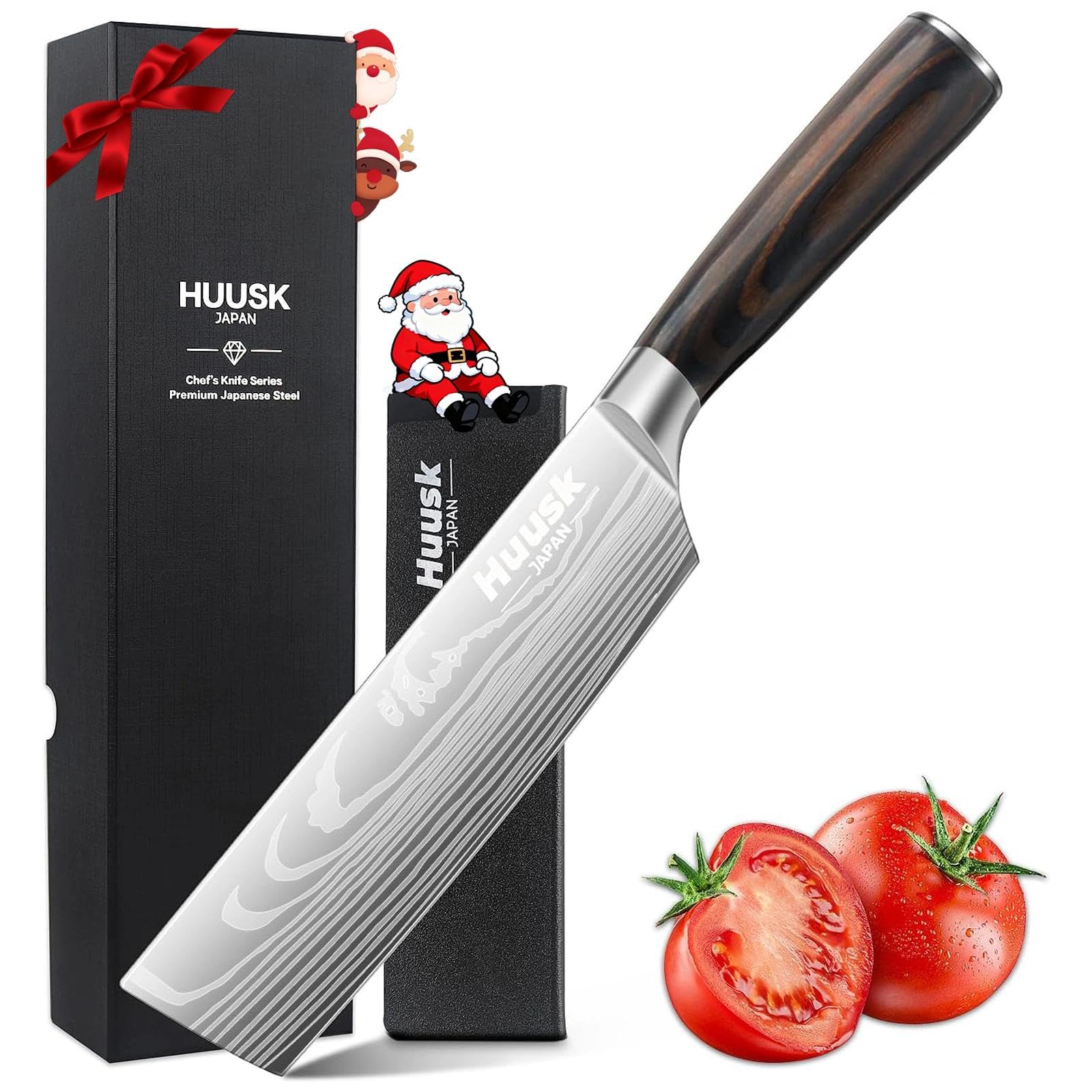 Huusk Nakiri Chef Knife - 6.8 Inch Japanese Kitchen Knives with Ergonomic Handle, Professional Cooking Knife, Christmas Gifts for Men Women