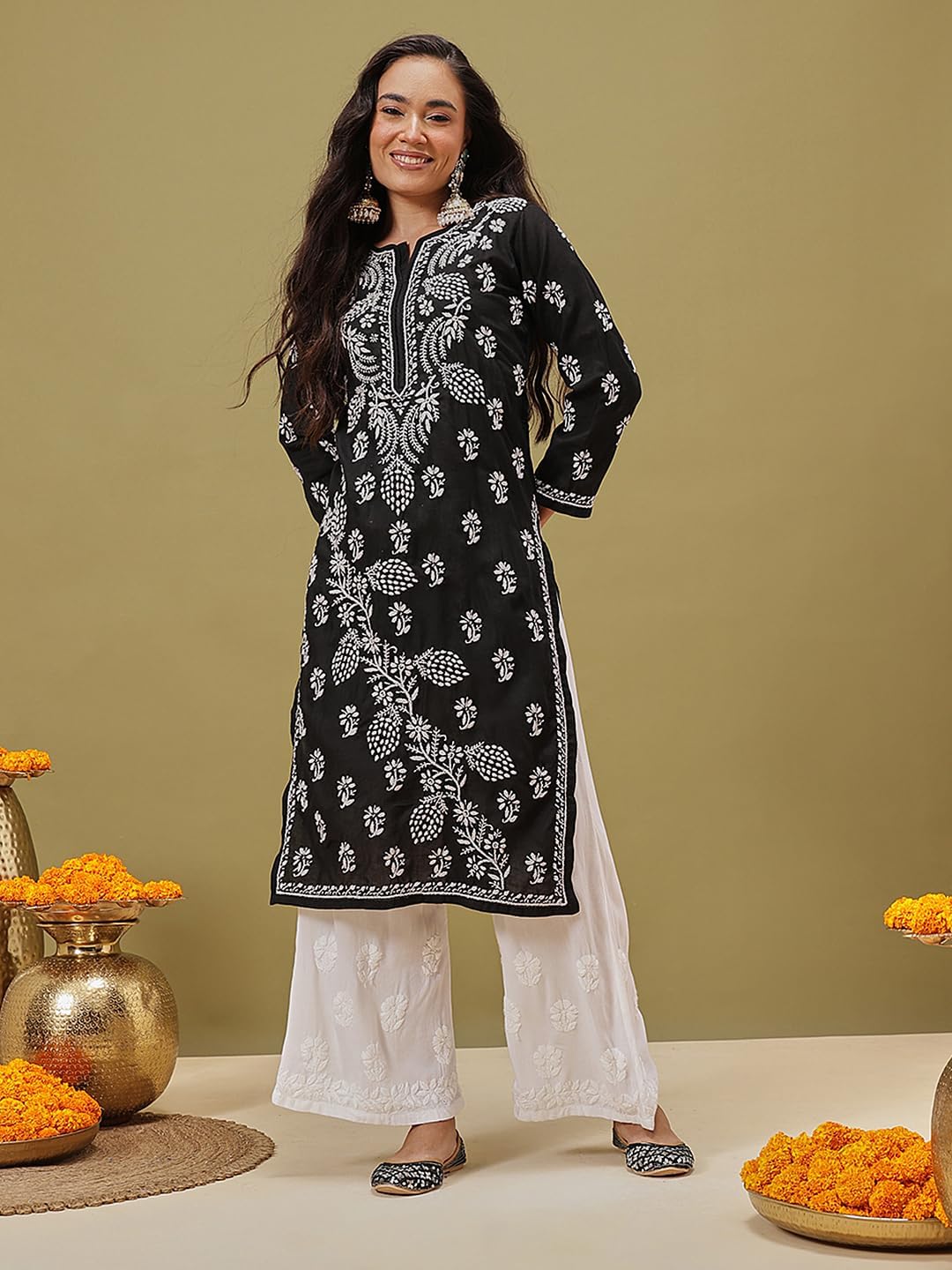 Ada Indian Hand Embroidered Chikankari Cotton Kurta Kurti Tunic for Women A411403 - Image 6