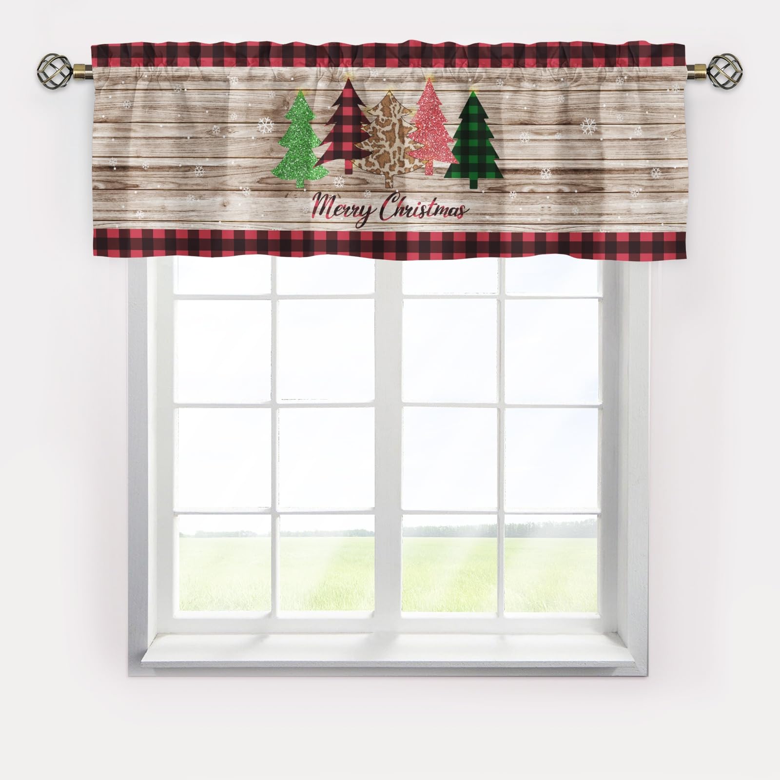 Merry Christmas Trees Valance Curtains,Window Valance Short Curtains,Blackout Curtain Valances ,Rod Pocket Valance for Window,Farmhouse Country Window Curtains for Kitchen Bath Bedroom Living Room