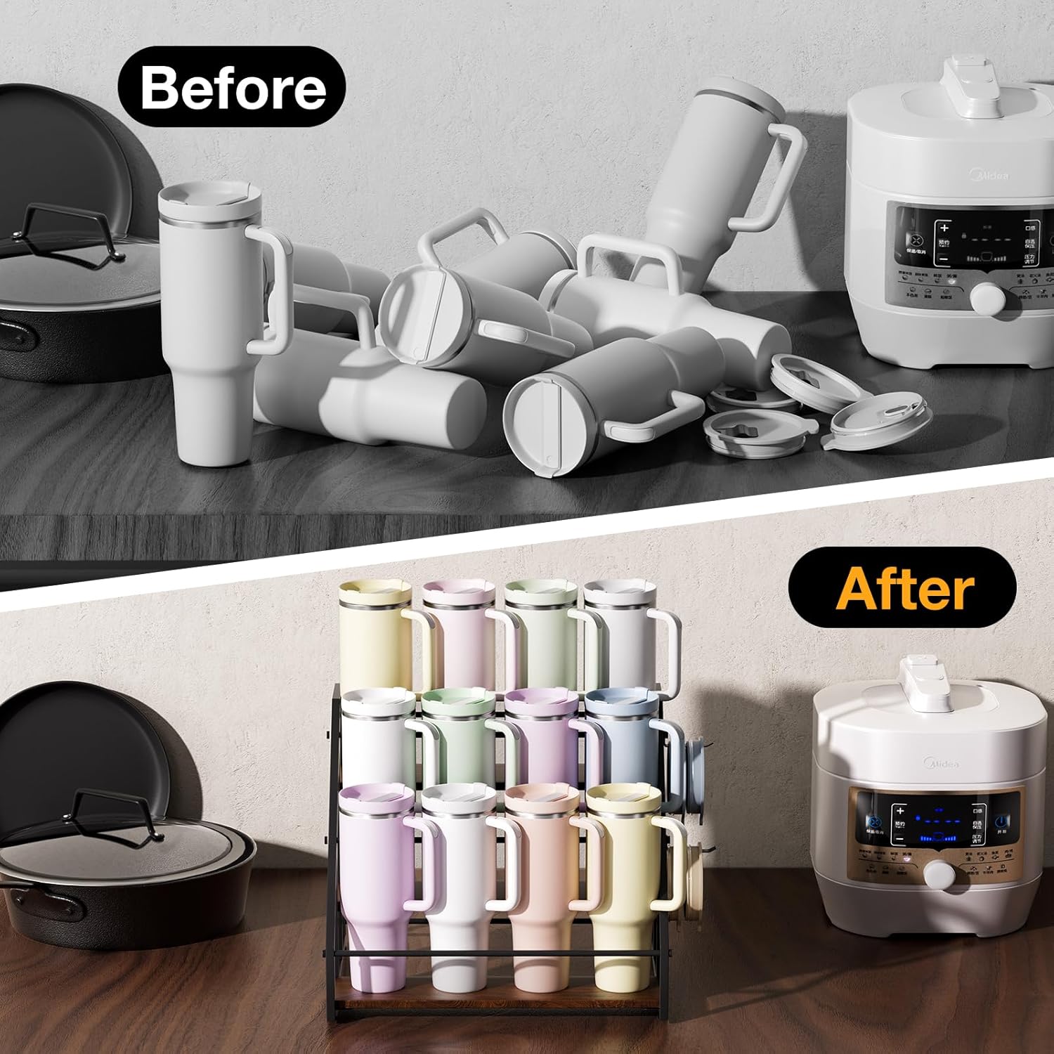 MOJOHAND Water Bottle Organizer for Full Stanley and Others' Large Tumbler Organization, Pantry Kitchen Organizers and Storage for Cup Accessories, Water Bottle Holder Wine Rack - 3 Tier Hold 12 - Image 7