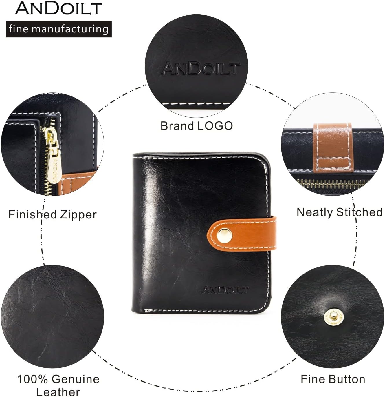 ANDOILT Small Wallets for Women Compact Bifold Pocket RFID Blocking Genuine Leather Wallet Mini Purse with ID Window Coin Pocket Black - Image 3
