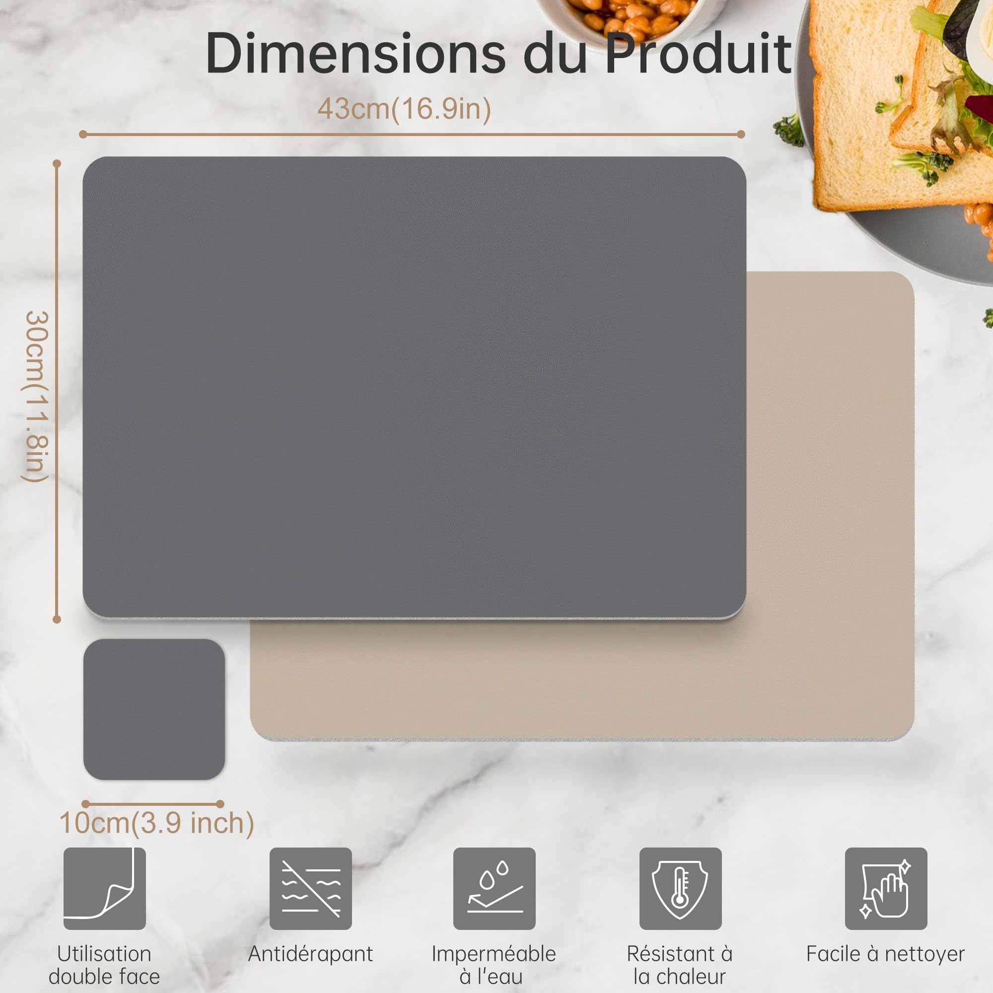 KitchenBoss Set de Table Lavable et Dessous de Verre：Lot de 6 Dessous de Table Double Face Sets de Table avec Salle à Manger en PVC（43x30cm）