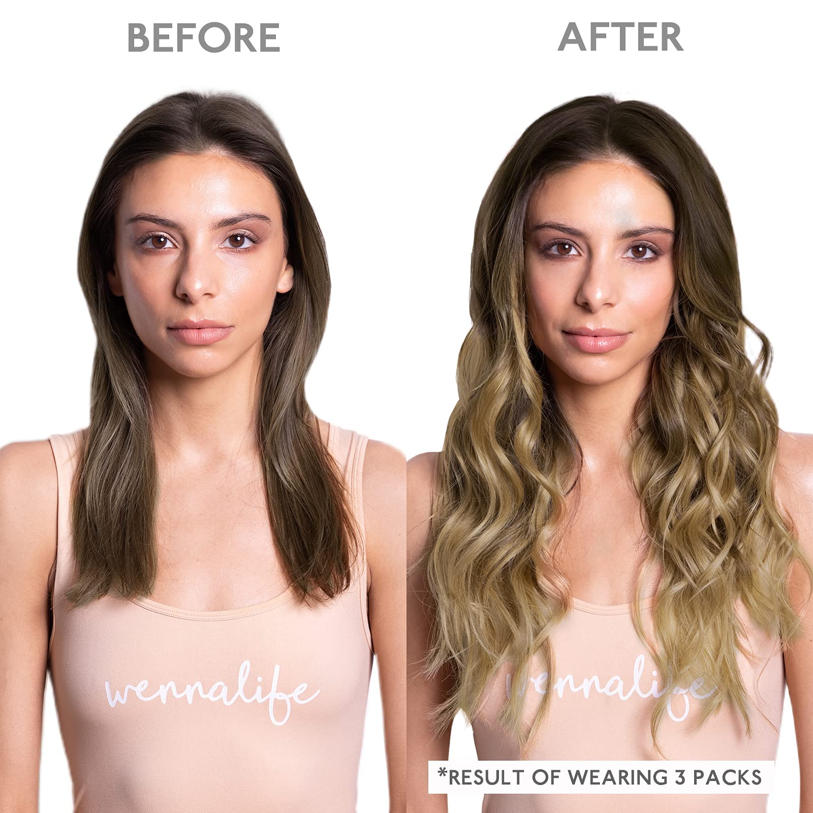 WENNALIFE Extensiones Adhesivas Pelo Natural, 50cm, 50g, 20 Piezas, Ombré Walnuss Braun bis Ash Braun und Bleach Blonde, Extensiones Pelo Remy Cabello Humano - 5