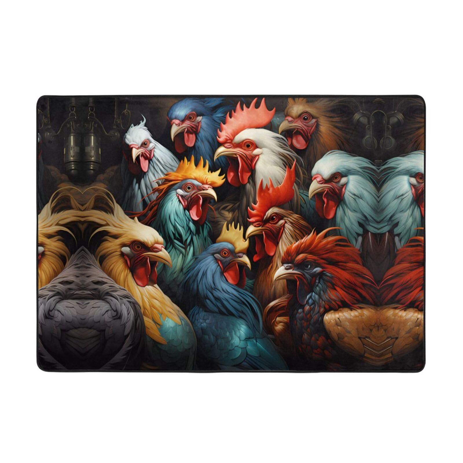 Tapis de sol coqs colorés pour chambre et bureau en flanelle