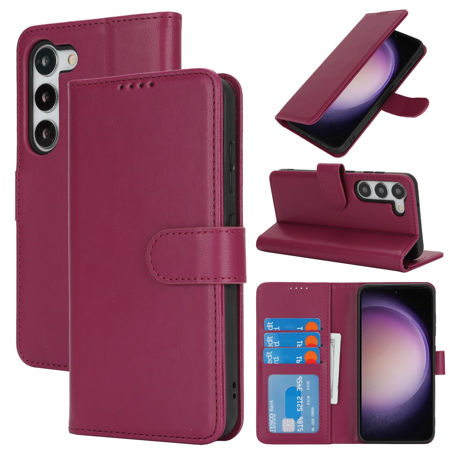 Zouzt Hülle für Samsung Galaxy S23, Premium PU Leder, Rot | Handyhülle mit Kartenfächern, Magnet Klapp Schutzhülle, Stoßfeste TPU-Innenhülle, Frauen Männer, Leather Wallet Phone Case