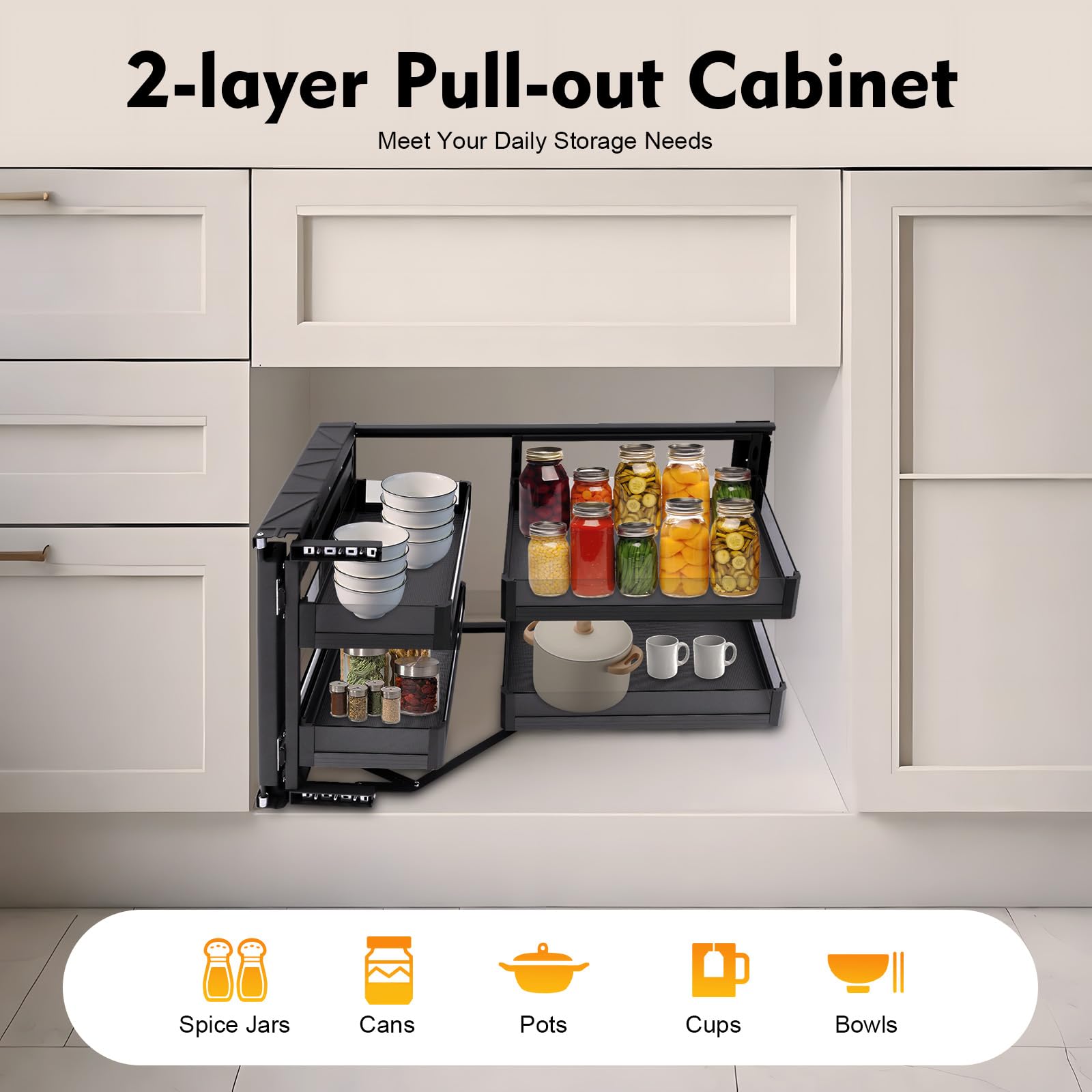CUBELLIN Blind Corner Cabinet Pull Out Organizer 2-Tier Corner Cabinet Organizer with 4-Shelf Left & Right Open Compatible 14
