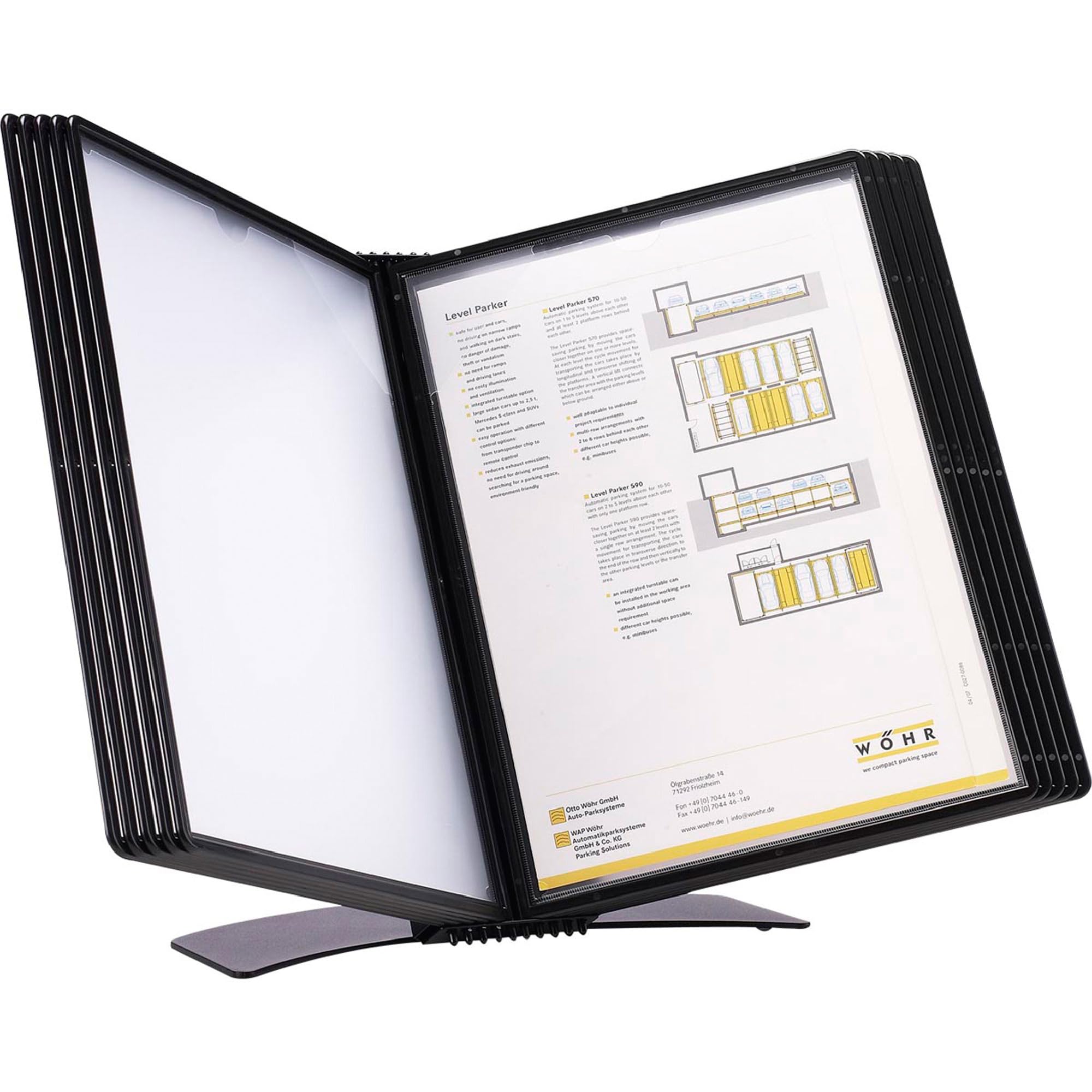 Tarifold Black Base With Black-Frame Pockets Desktop Reference And Display System 10 Double-Sided Polypropylene Pockets Black-Framed Letter-Size (Ezd771)