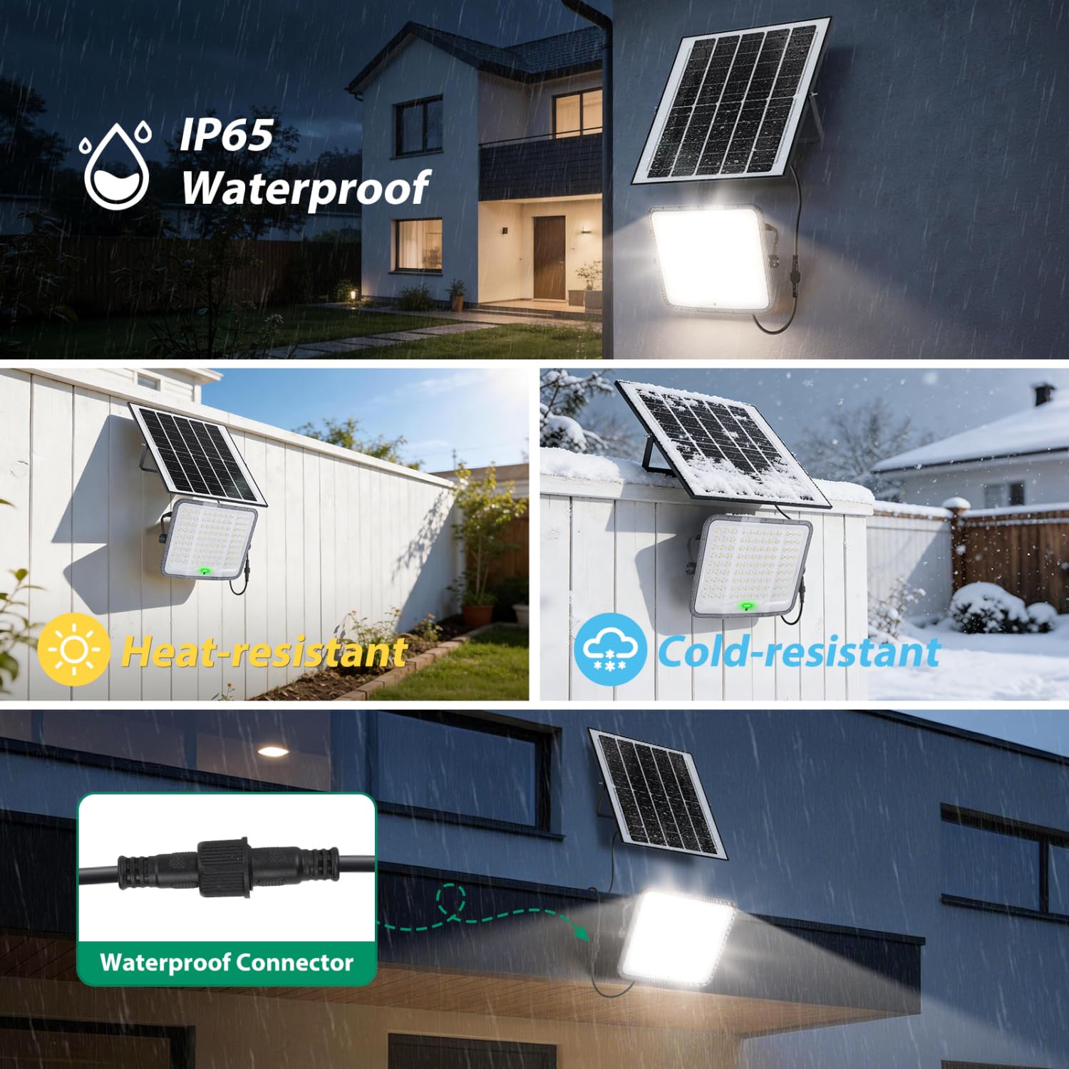 Aigostar Foco LED Exterior Solar 15000mAH Batería de gran capacidad 200W | 2000lm Proyector LED con Gran panel Solar,regulable 3000/4000/6500K, IP65 , Cable de 5m,Uso: Porches Jardín Patio Piscina