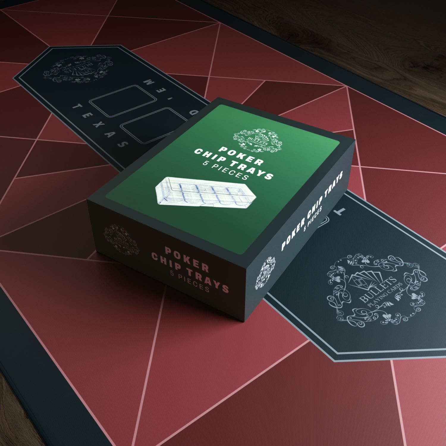 Bullets Playing Cards, Poker Chip Tray zestaw na 500 żetonów do pokera, 5 tac z pokrywkami po 100 żetonów, stojak na chipy / taca, przezroczysta, akryl