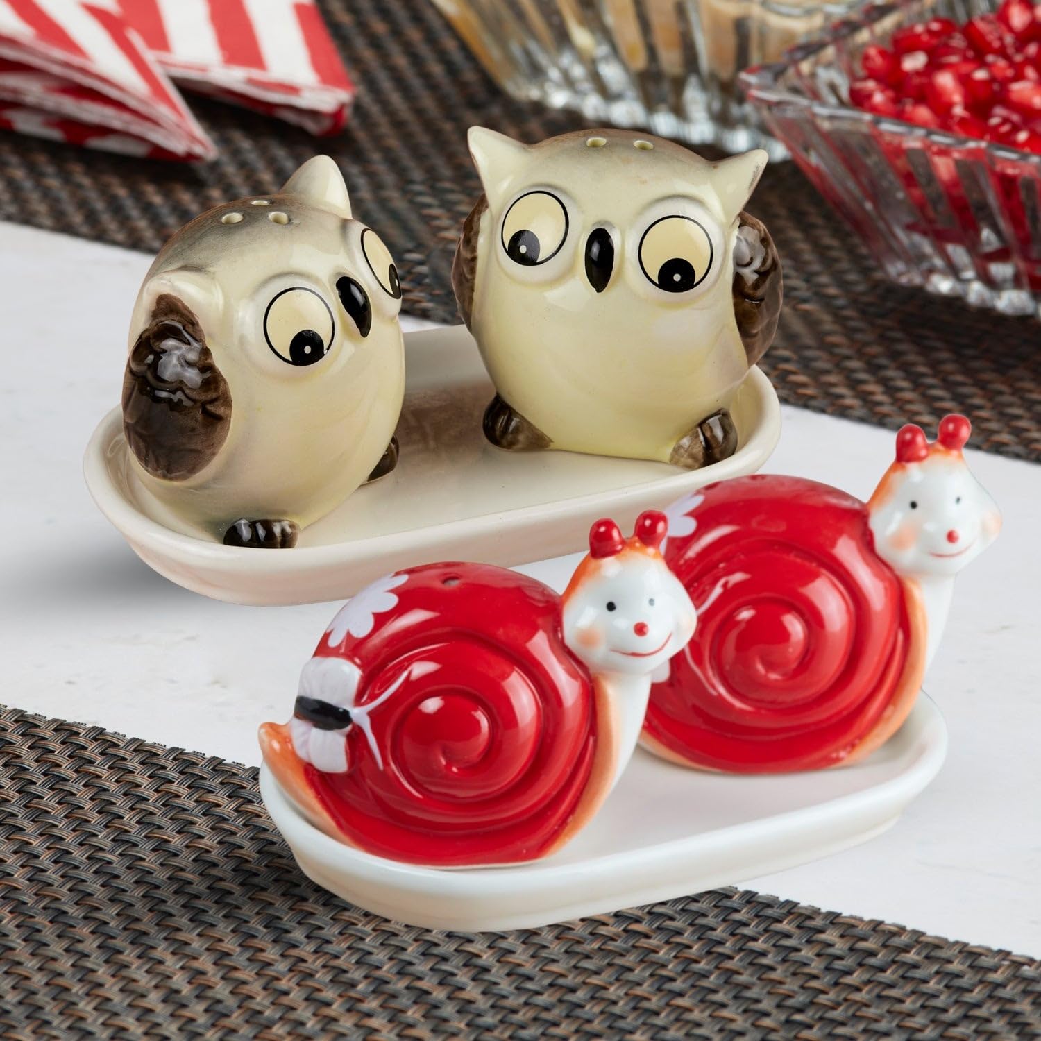 Kookee Ceramic Salt Pepper Set with Tray for Dining Table | White, Red (8570) — Amazon image 6