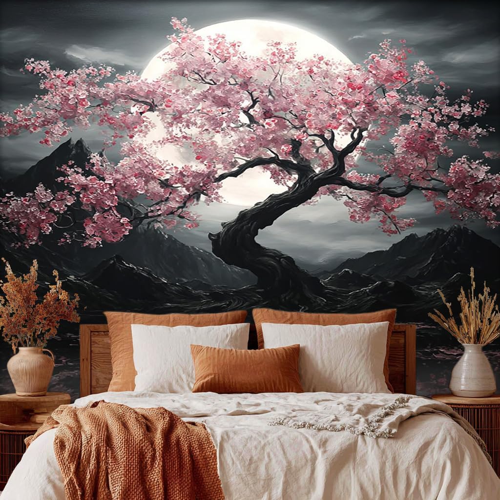 Generic Cherry Blossom Tree Wallpaper & Wall Murals, 79" W x 55" H - Asian Japanese Wall Mural Decoration, Cherry Blossom Home Decor for Bedroom, Living Room, Waterproof - Not Peel and Stick - Ha5804