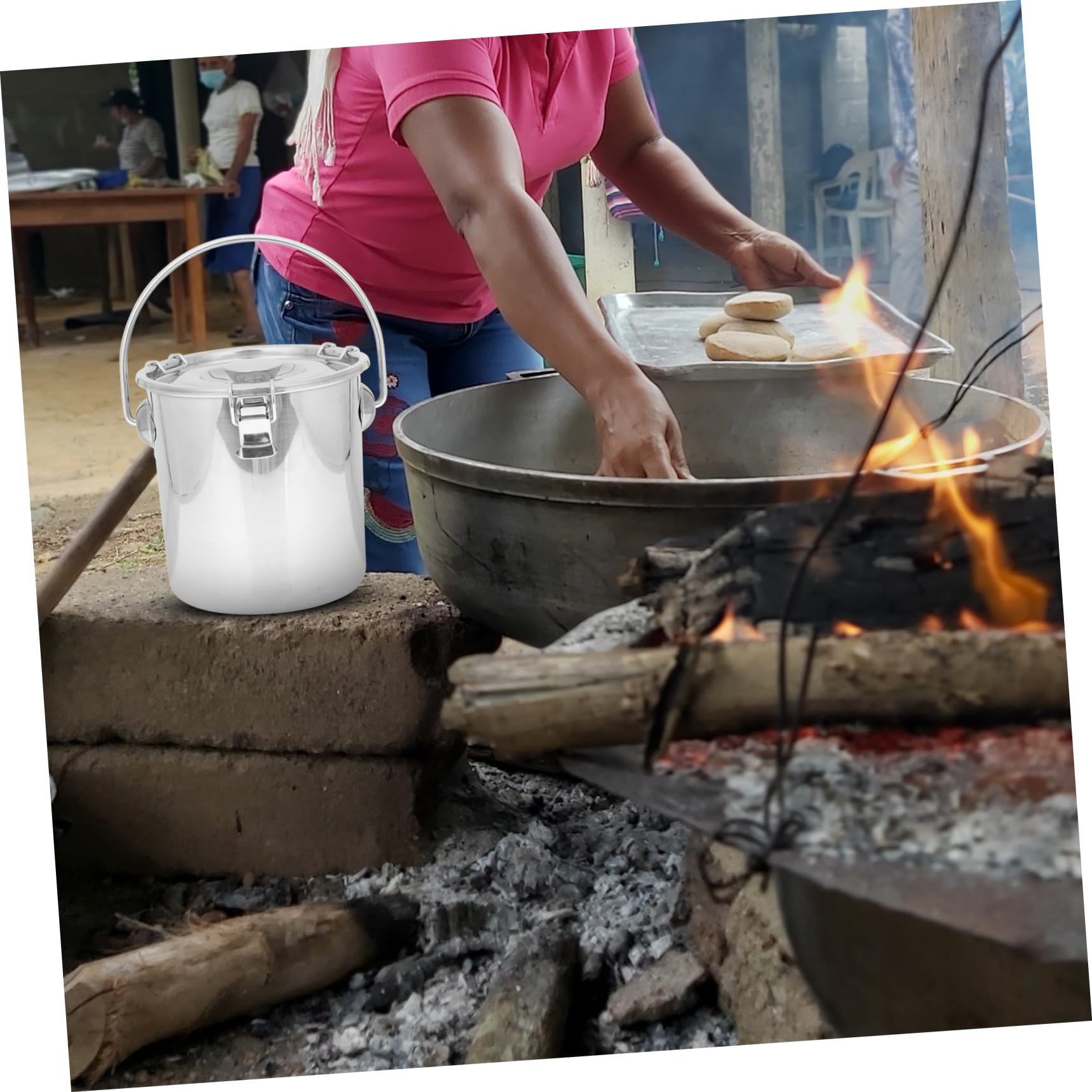 Seau Hermétique en Acier Inoxydable 16X16 CM Seau Étanche Fermeture à Clip pour Extincteur de Camping et Rangement la Cuisine Articles Ménagers Essentiels