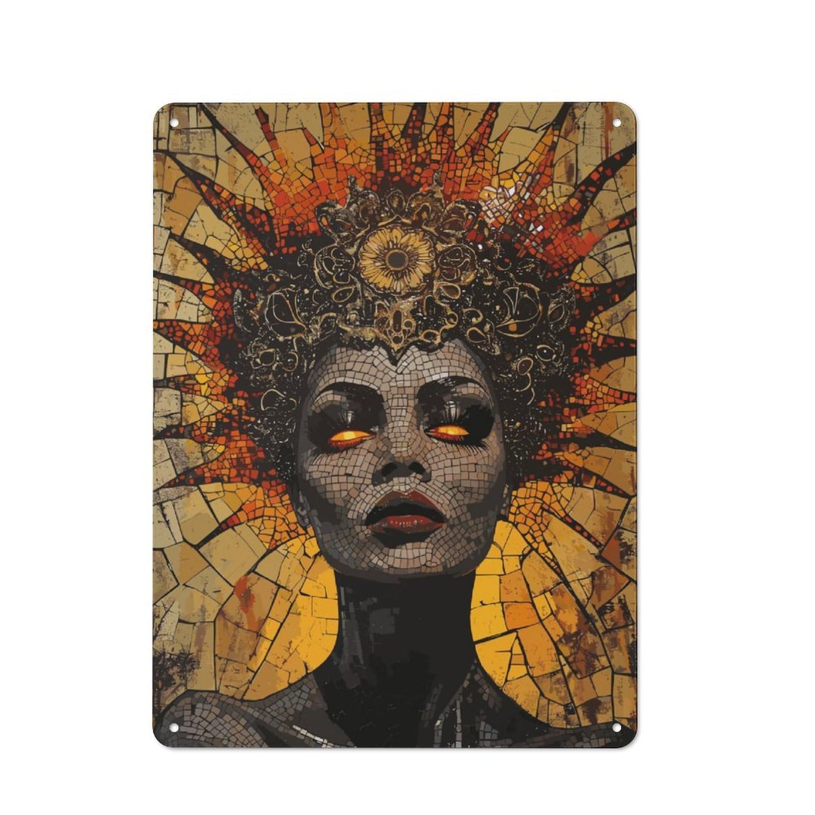 Junmoney Queen Of Fire Mosaic Cottage Metal Wall Decor 40X30cm, Shed Metal Sign For Patio Bar, Workshop, Shed Or Kitchen