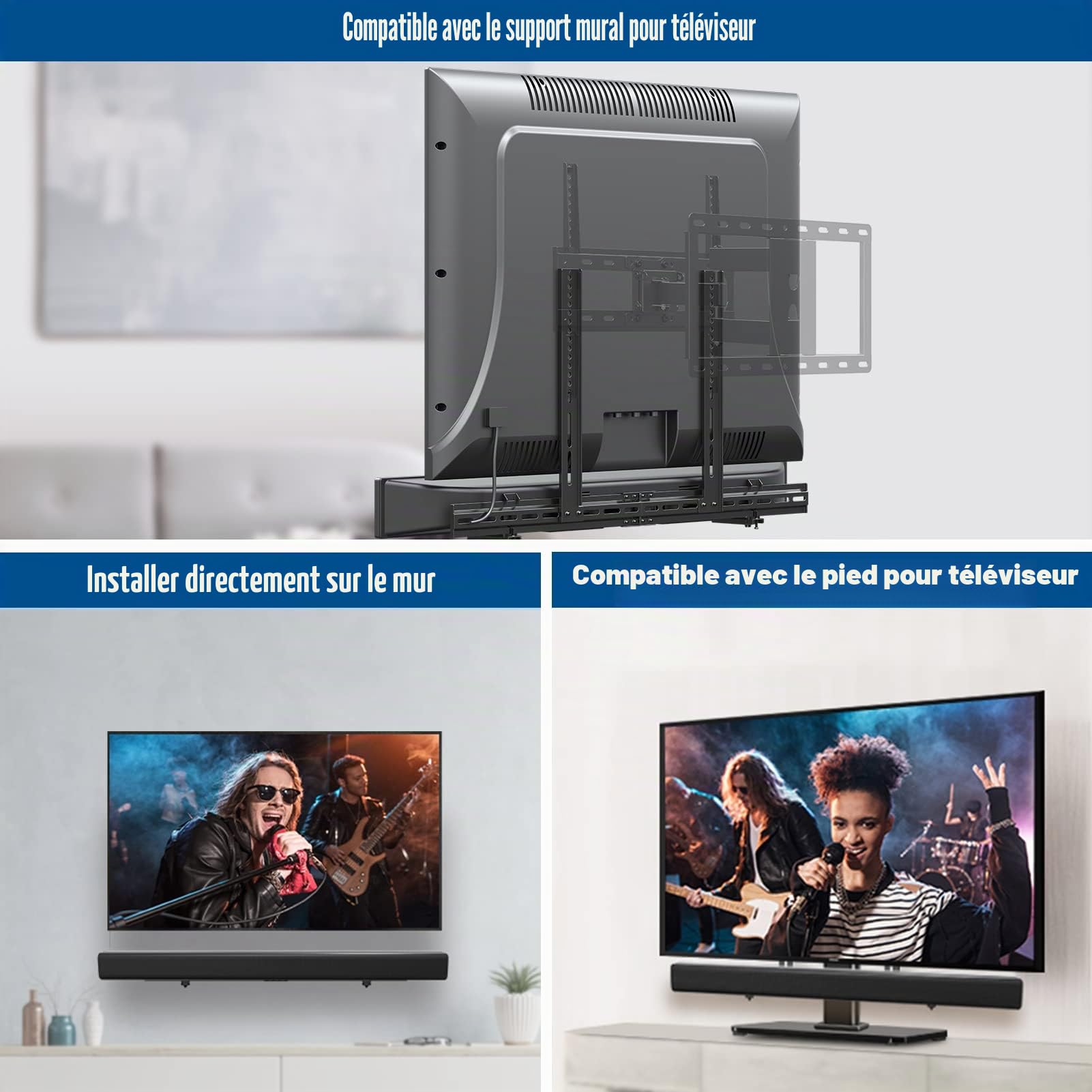 Mounting Dream Universel Support Barre de Son avec ou sans Trous, pour Support Barre de Son Samsung avec Support de Base antidérapant étendu de 87,5 à 154 mm, pour SONOS Sony LG Bose Yamaha JBL