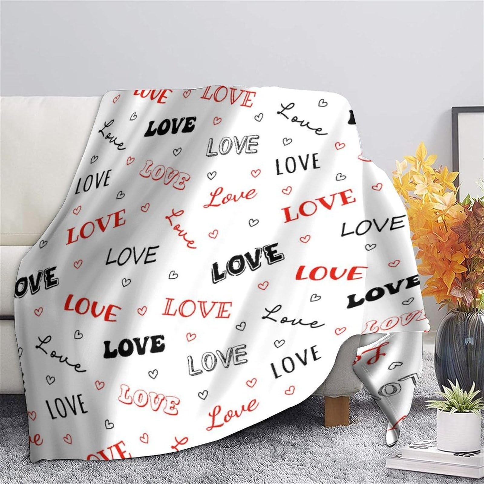 3D Druck Herz Love Decke Mikrofaser Kuschelig Wohndeko Romantisches Schriftzug Sofawurfdecke Geschenk 70x80inch(180x200cm)