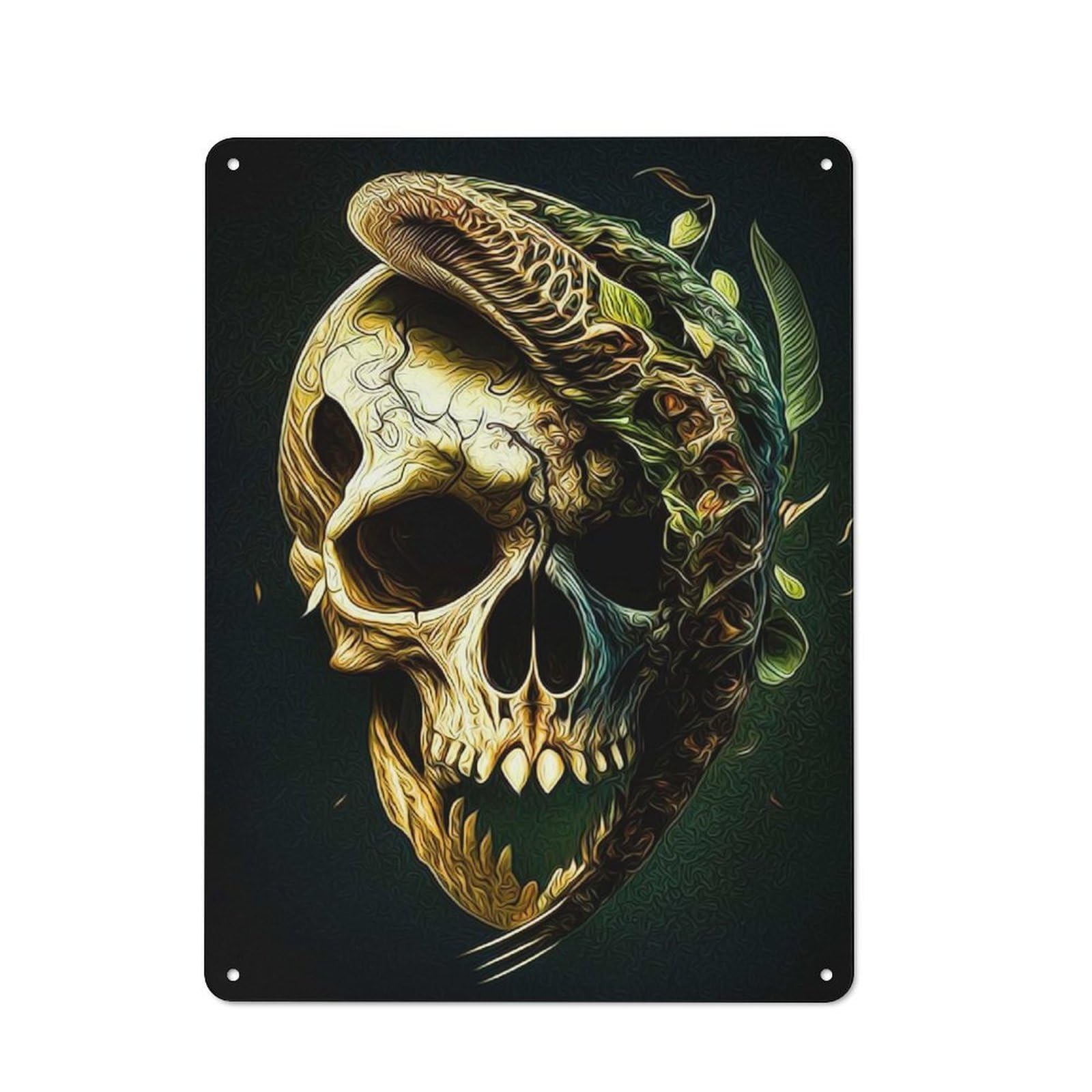 Junmoney Skull Classic Metal Wall Decor 40X30cm, Tin Sign For Bar, Kitchen, Garage Or Games Room