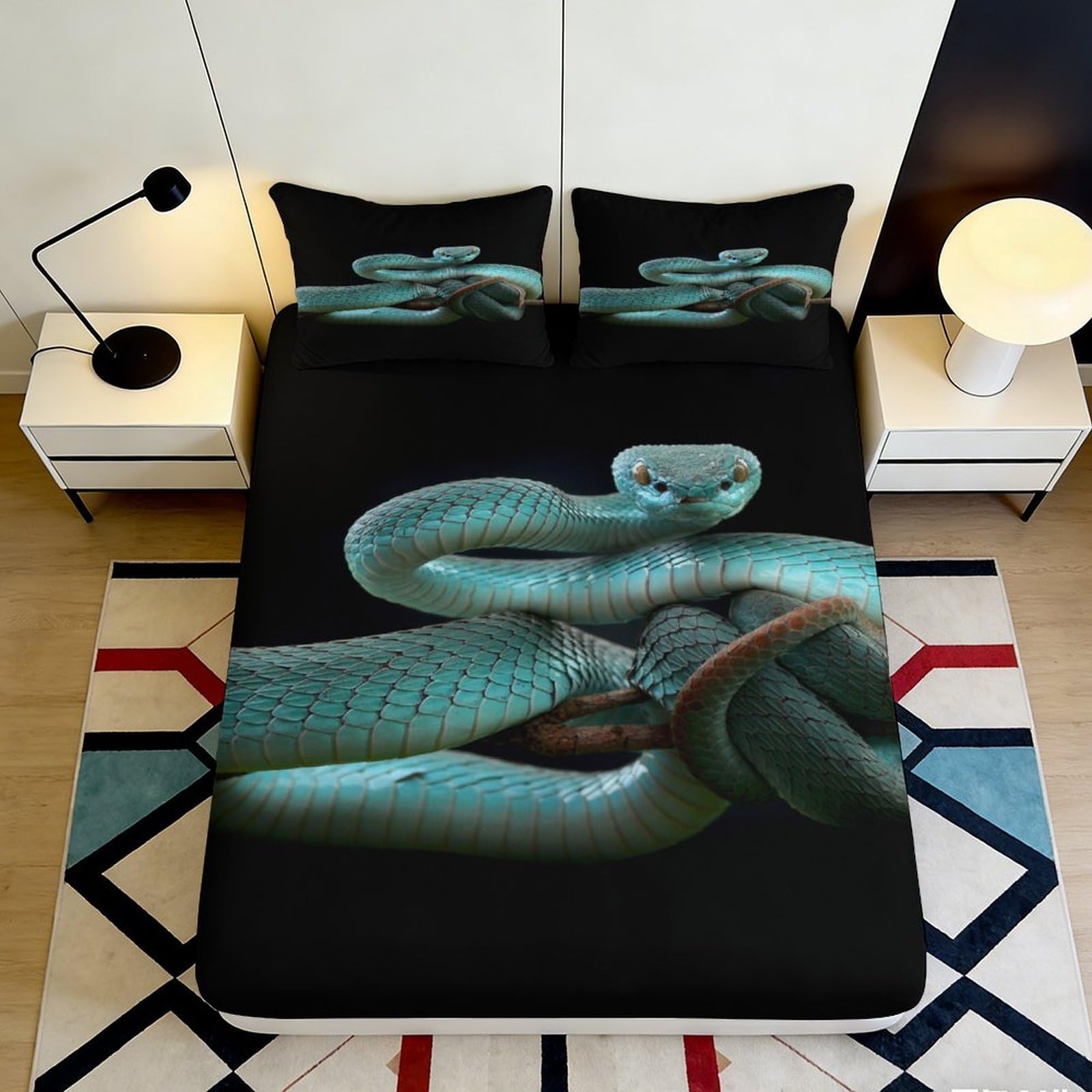 Pnayamiorkfel Style-9 3D Printed Green Snake Fitted Sheet Microfiber Soft Slip-Resistant Serpent Bed Cover For Bedroom Dorm Bed Protection Decor 90X200x25cm