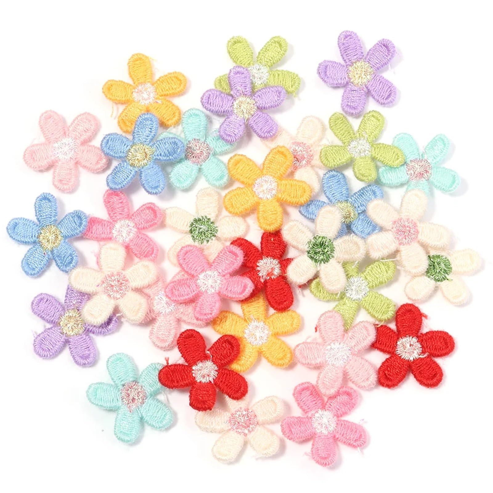 Wtaxbh Mix 30Pcs Iron On Patches 150 Pcs Multicolor Flower Appliques 2Cm Embroidered Patches For Diy Clothes Sewing Wedding Decoration Accessories(Mix 30Pcs)