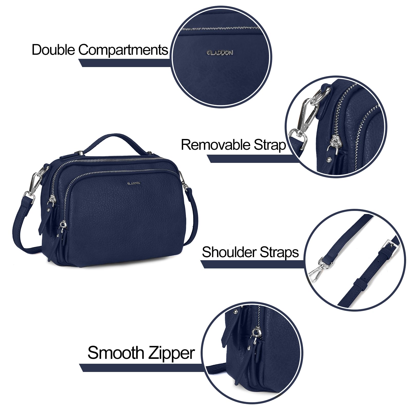 Gladdon Borse a tracolla da donna, piccole borse a tracolla con tasche multiple, pelle PU, cerniera, borsa a tracolla alla moda con tracolla regolabile e rimovibile, piccola