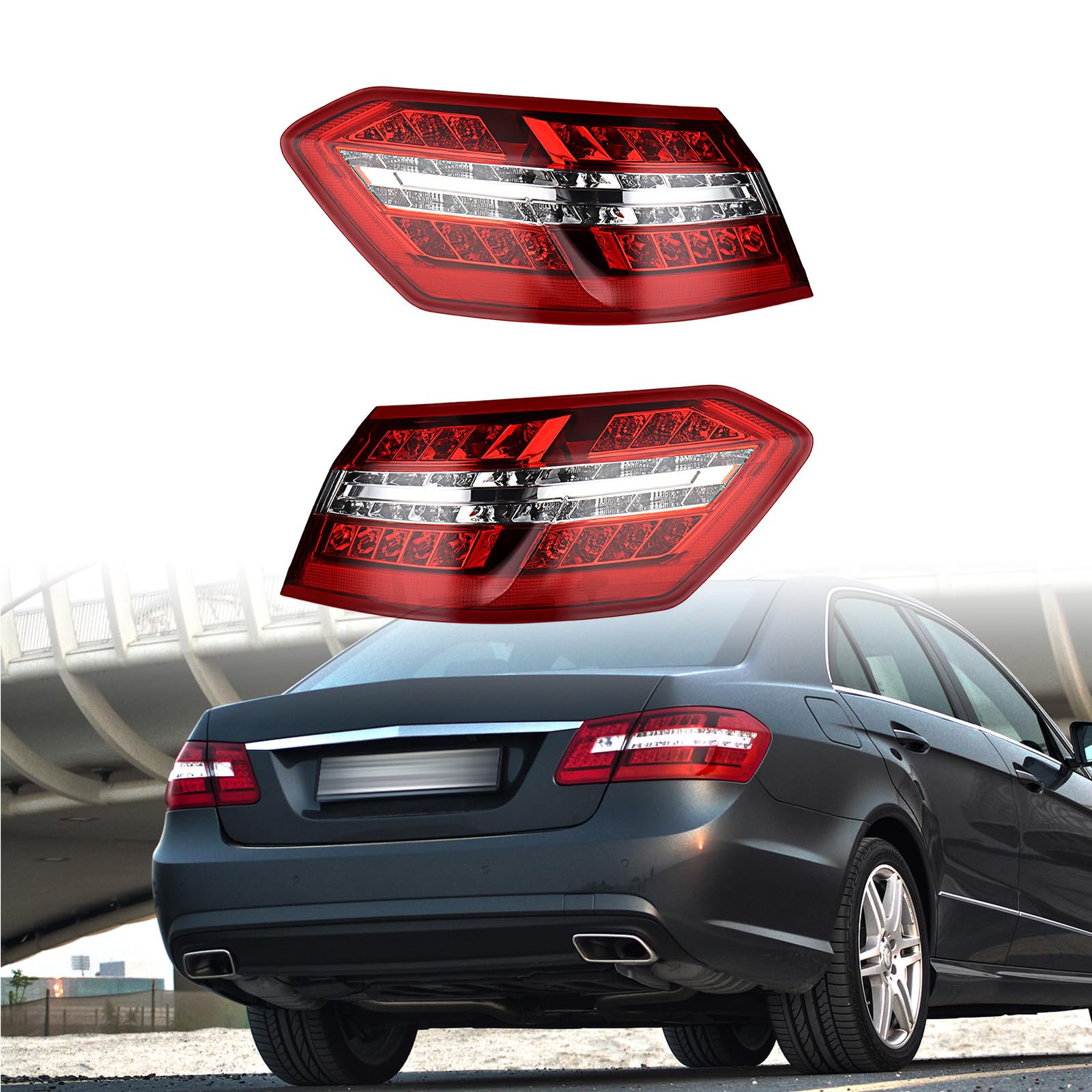 amopacorp Red Outer Tail Light Assembly for 2010-2013 Mercedes E-Class E350 E550 E63 AMG, Left+Right Side LED Driver & Passenger Rear Running/Brake/Turn Signal Lamp Replaces 2129060758, 2129060858