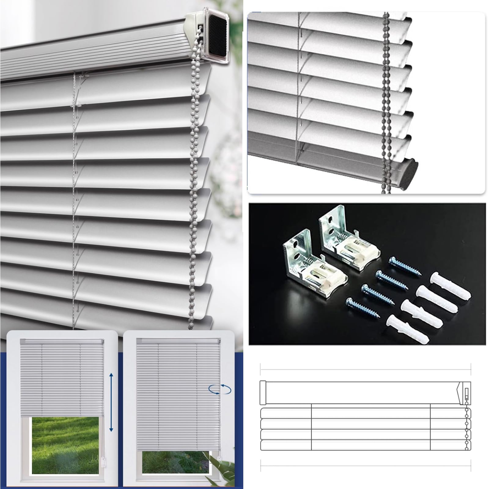 Aluminium Jalousie Alu Jalousette 25mm Lamellen Sichtschutz Blendschutz Lichtschutz Sonnenschutz Verdunkelungsrollo für Fenster und Türen,Inklusive Montagematerial (90cm x 170cm)