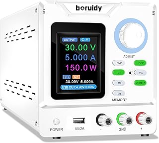 30V 5A 安定化電源 150W 4桁電圧電流電力水平スクリーン表示 スイッチング電源 エンコーダ微調整粗調整 DC 可変直流安定化電源 電気制御機器 自動切替 高精度 低雑音直流電源 自動温度制御冷却 テスト 修理 研究 実験室用 バッテリー充電 エイジング DIY用 出力スイッチ OCP OVP ストレージ機能付 直流安定化電源 日本語取扱説明書付