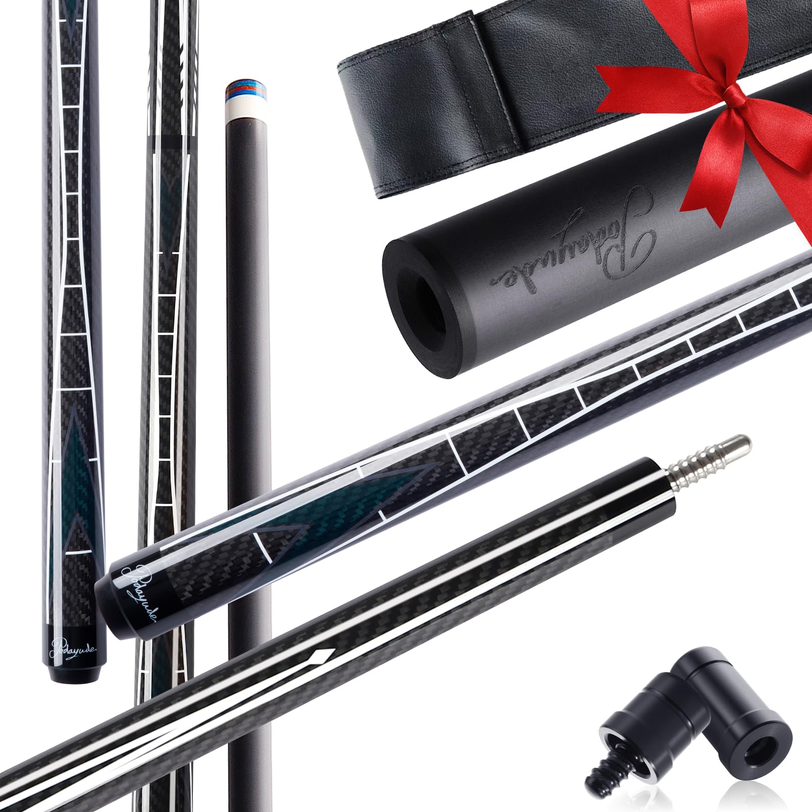 PODAYUDE Carbon Fiber Pool Cue - 2 Pieces Cue Stick with 12.4 mm Tips 58" Professional Low Deflection Billiard Pool Sticks with 3/8 * 8 Pin Joint with